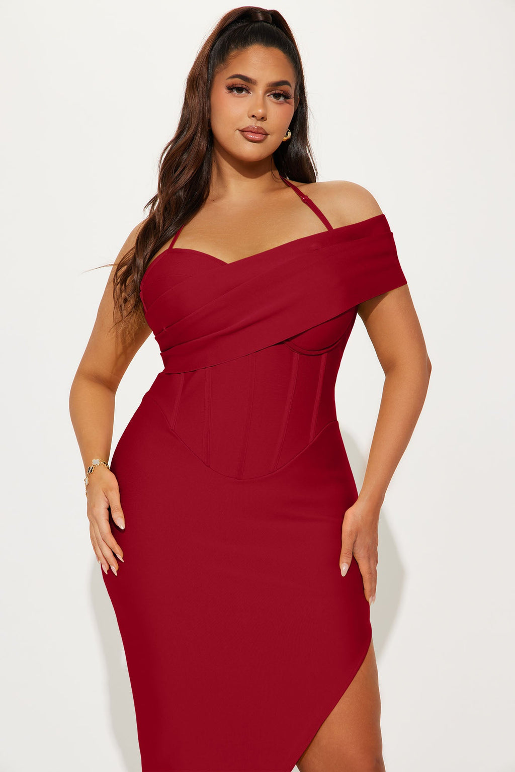 Kelly Ann Bandage Midi Dress - Red