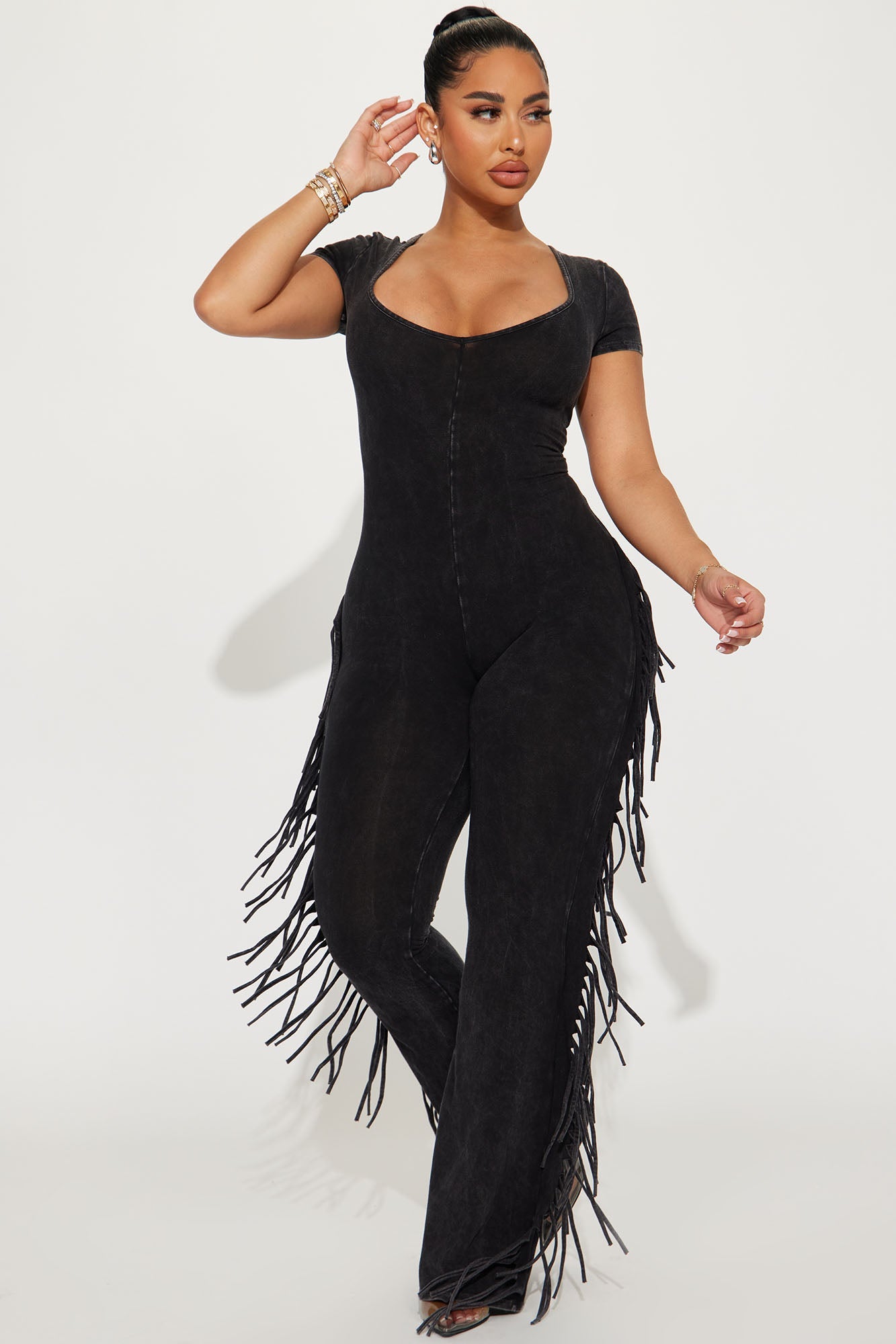 Carry Me Higher Fringe Jumpsuit - Black