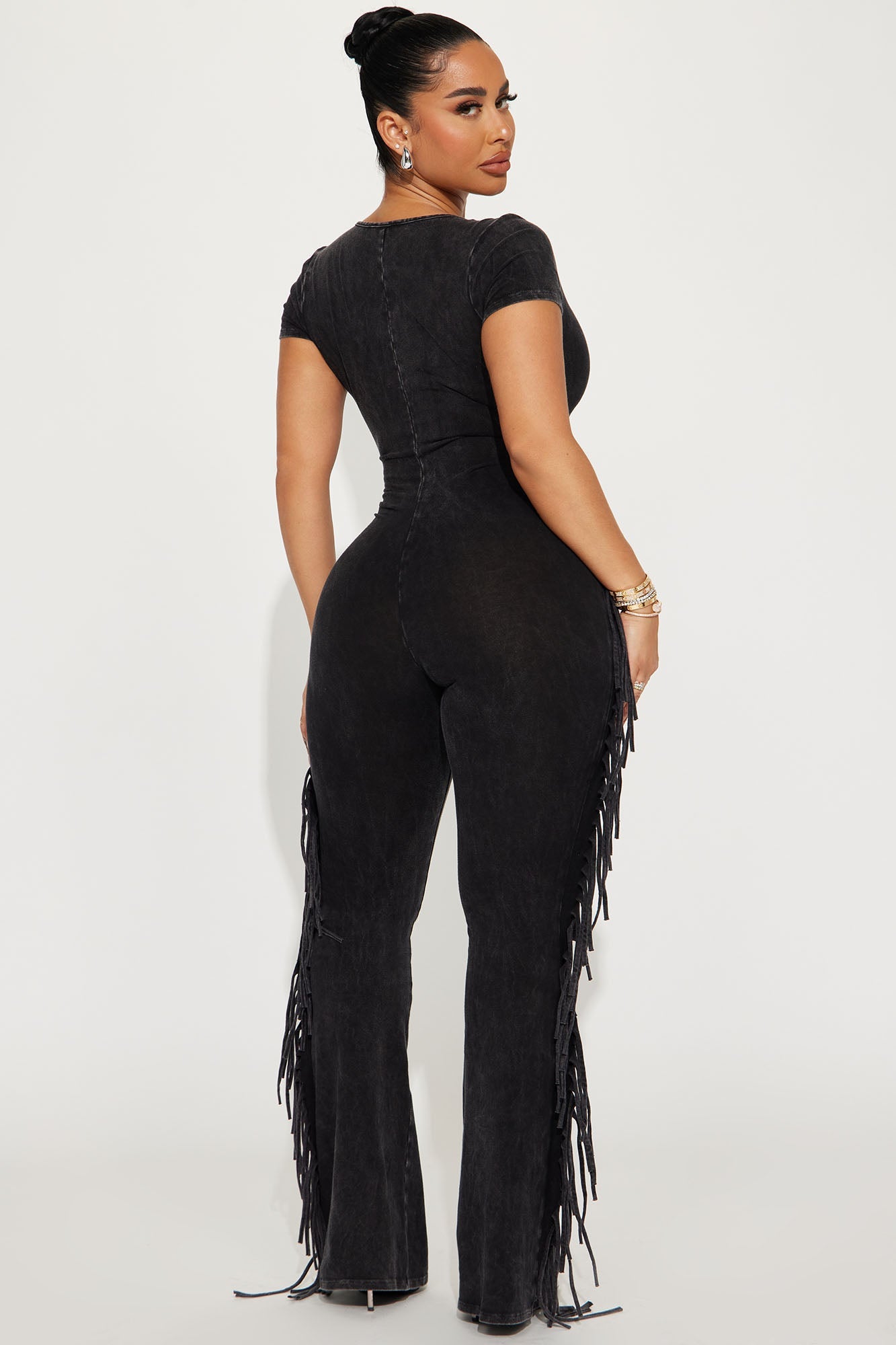 Carry Me Higher Fringe Jumpsuit - Black