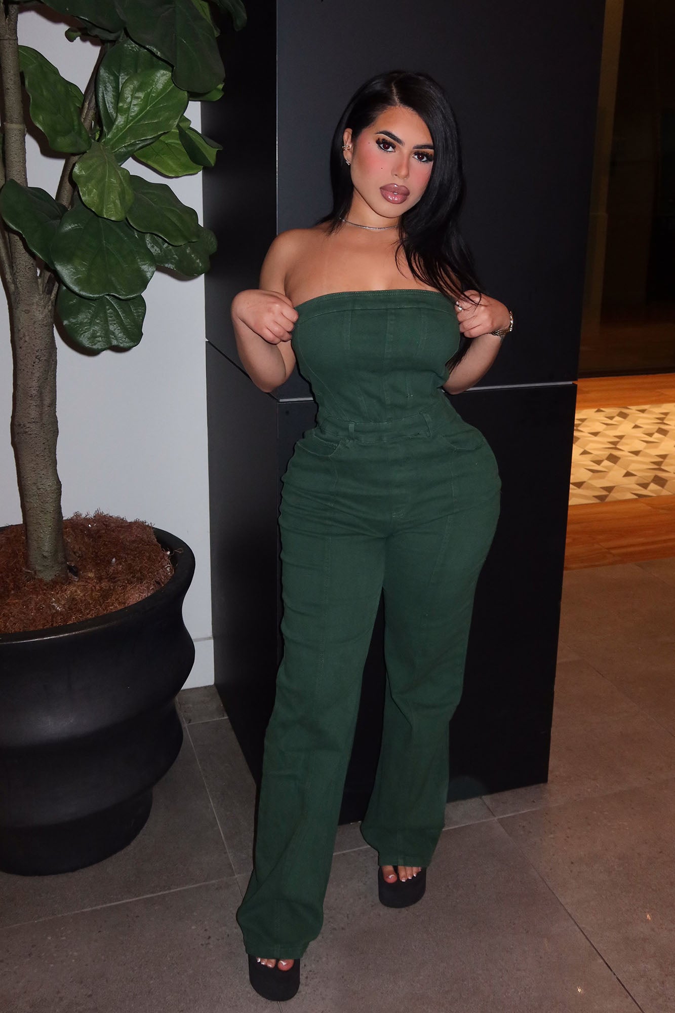 Mine For The Weekend Denim Jumpsuit - Green