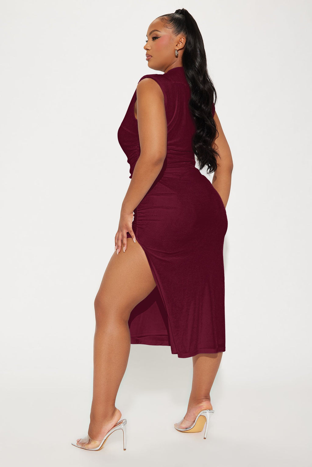Alice Ruched Midi Dress - Wine