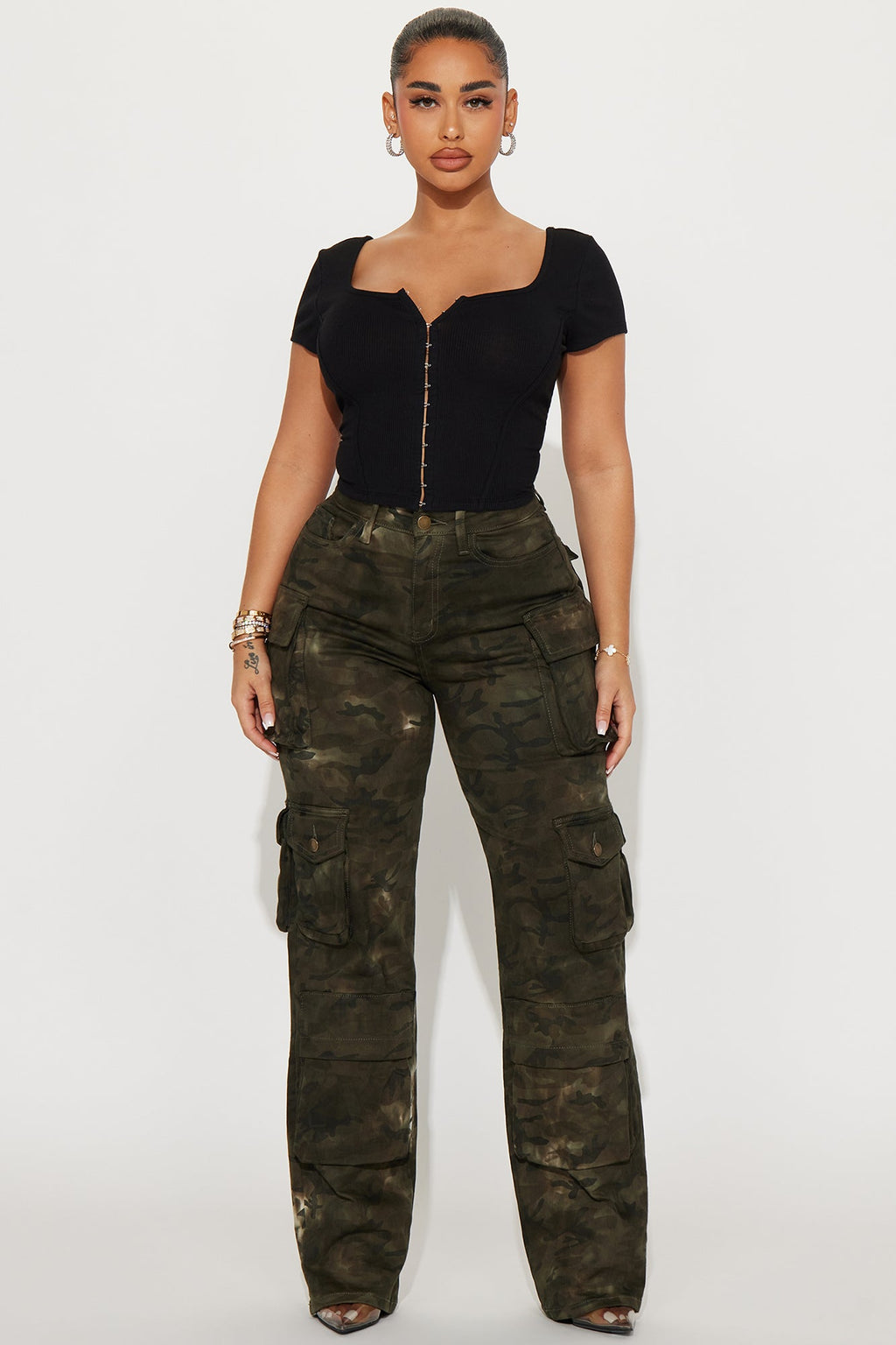 Covert Operation Stretch Camo Cargo Jeans - Green