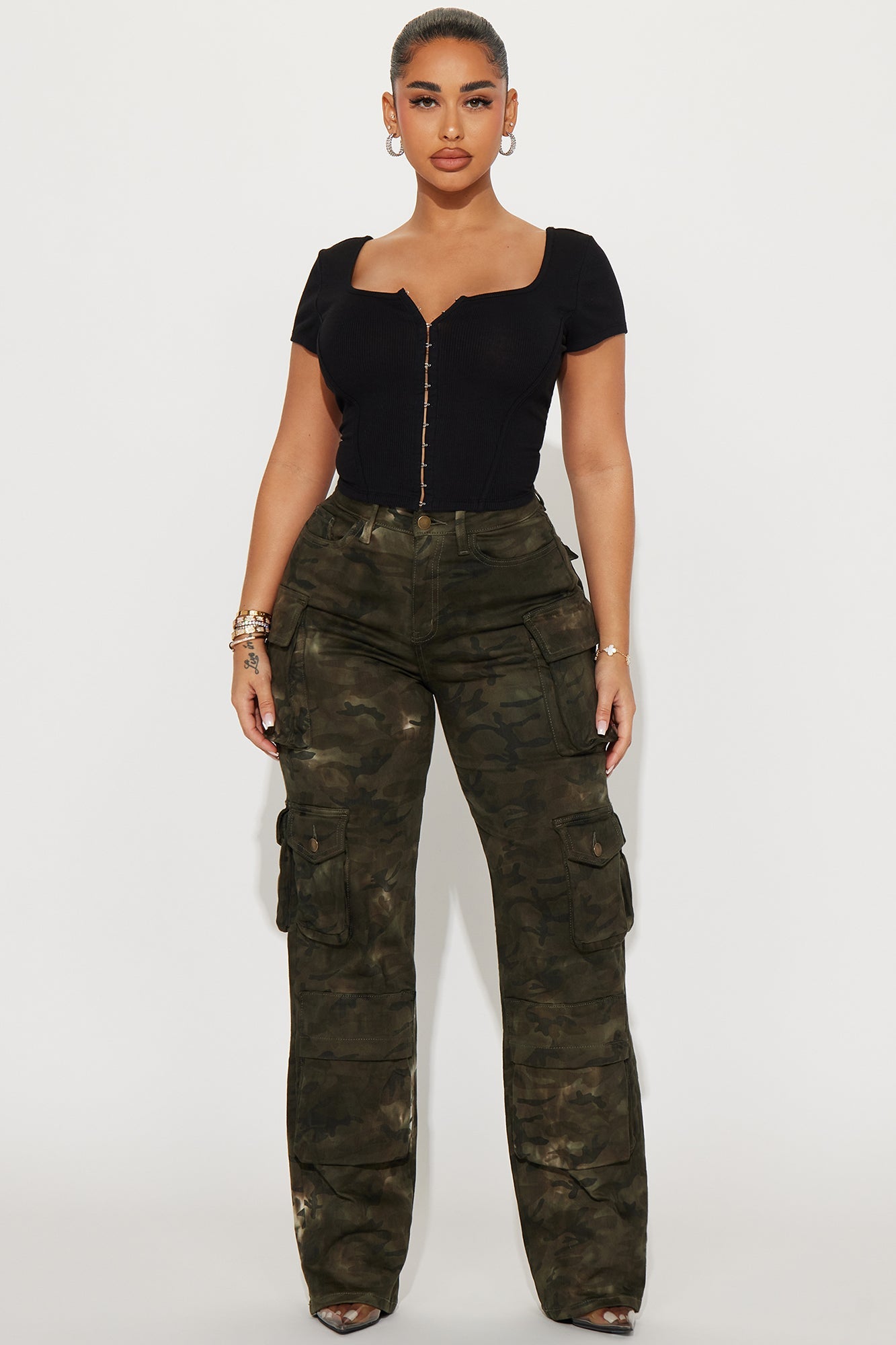 Covert Operation Stretch Camo Cargo Jeans - Green
