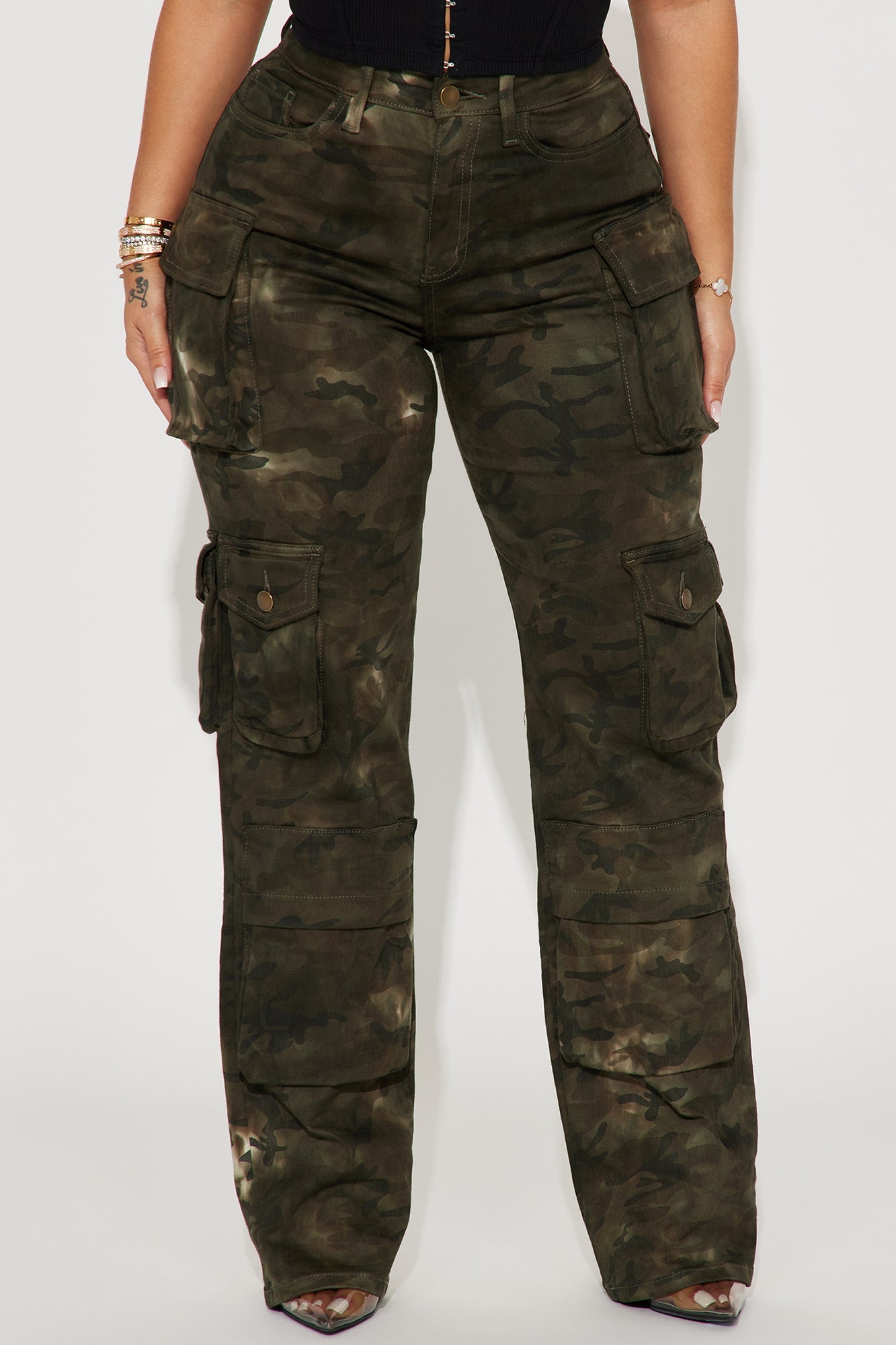 Covert Operation Stretch Camo Cargo Jeans - Green