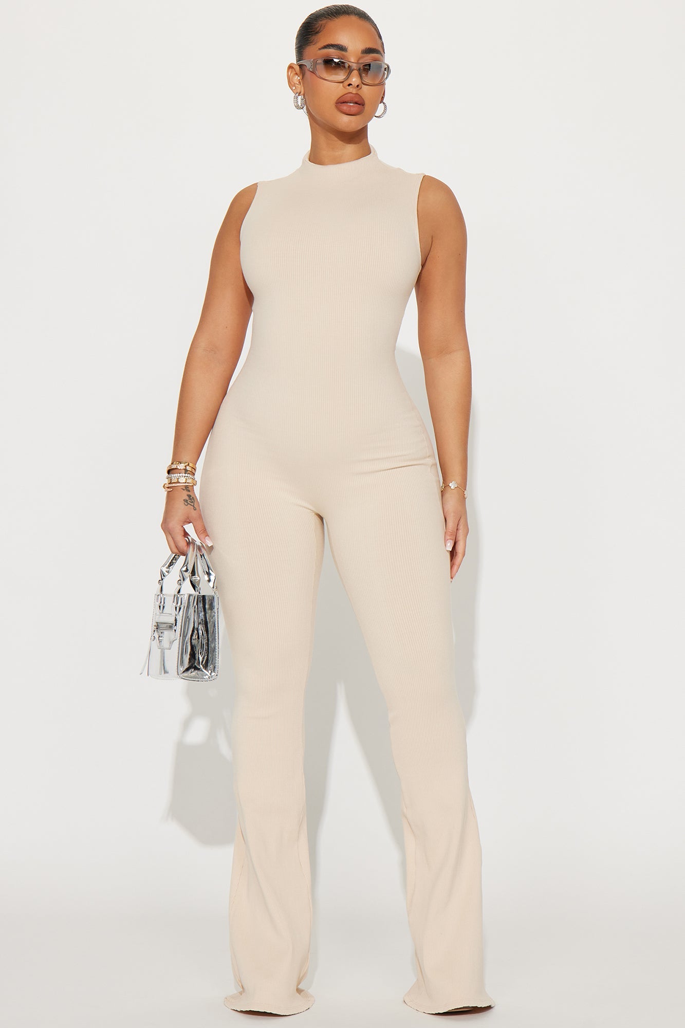 Amber Snatched Flare Jumpsuit - Cream