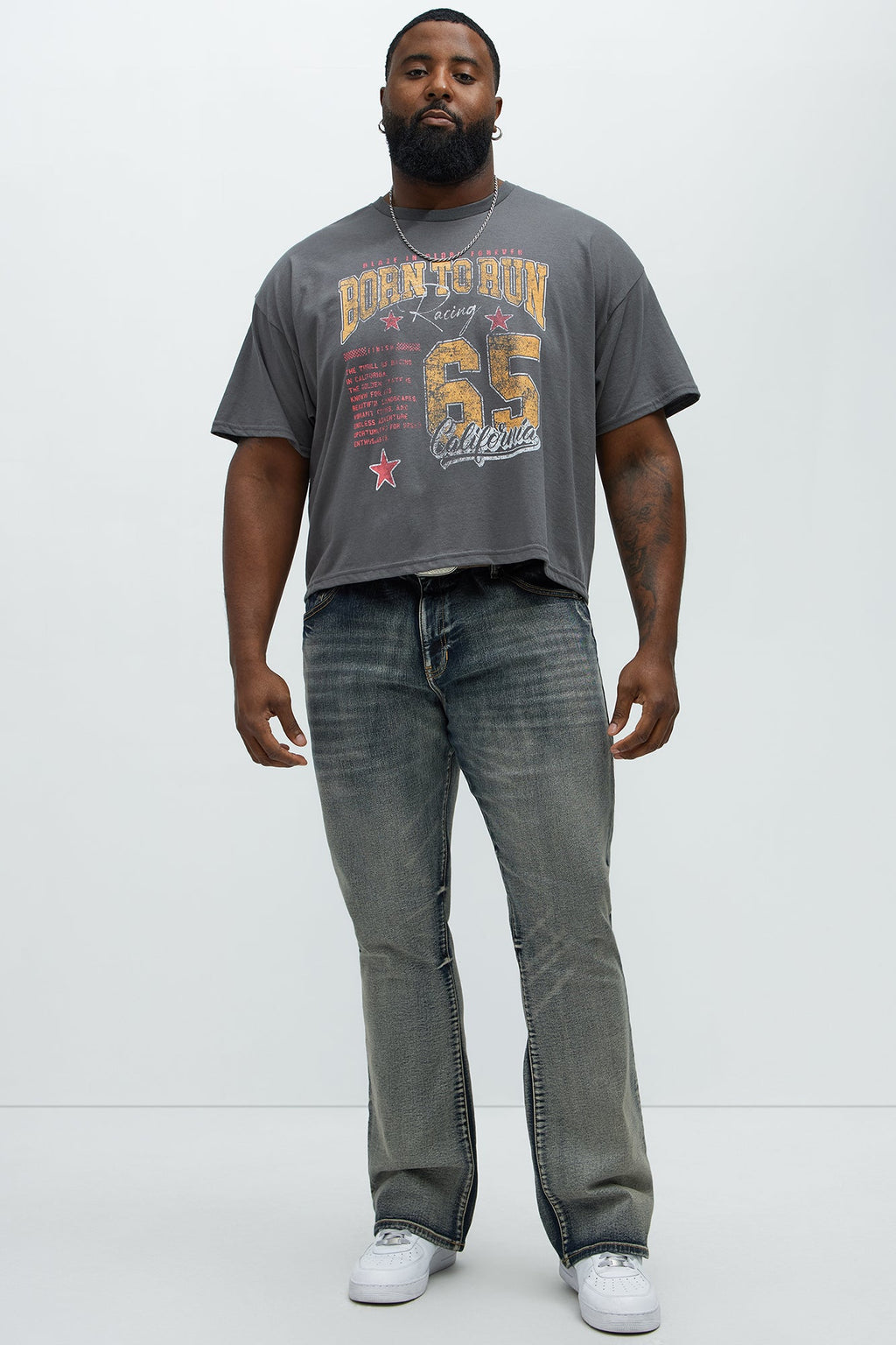 Born To Run Short Sleeve Cropped Tee - Charcoal