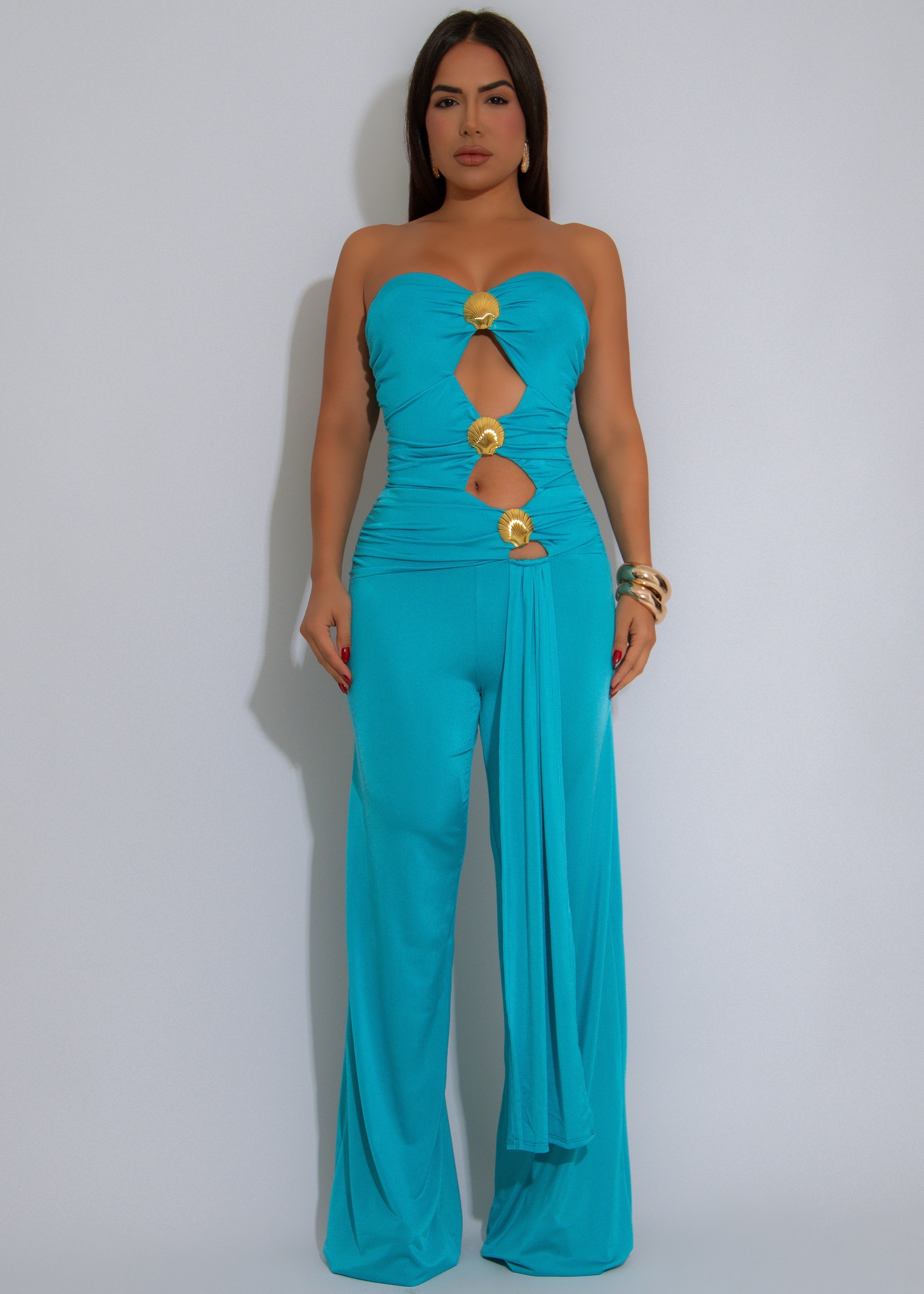 Isla Siren Ruched Jumpsuit Blue
