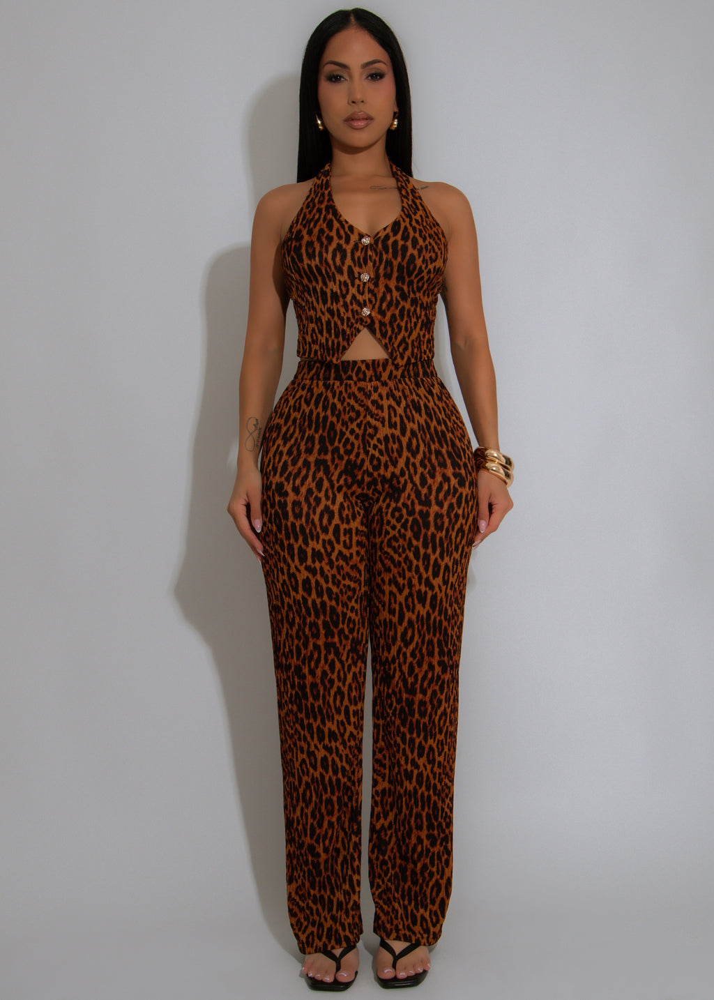 Like A Princess Leopard Pant Set Brown