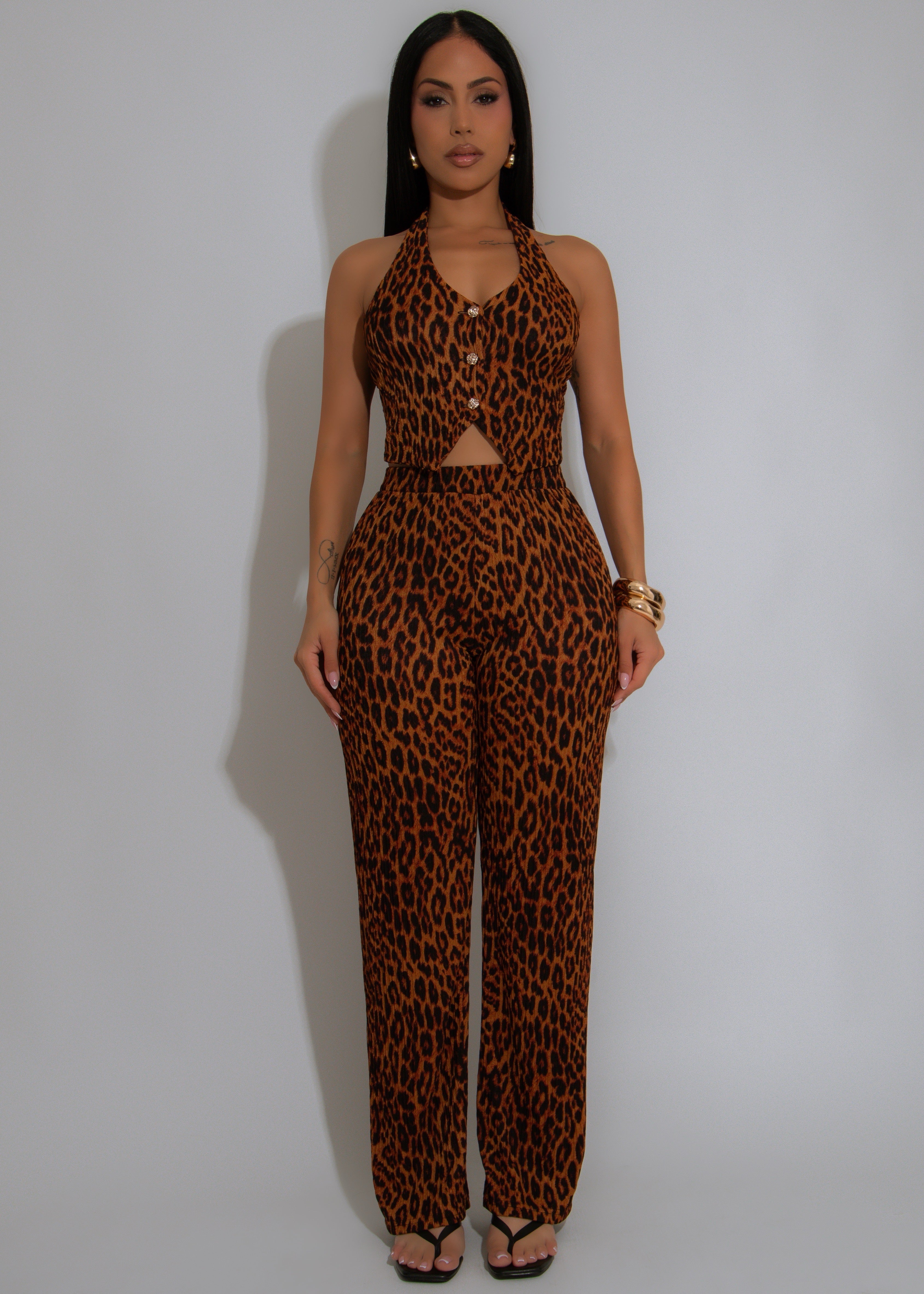 Like A Princess Leopard Pant Set Brown