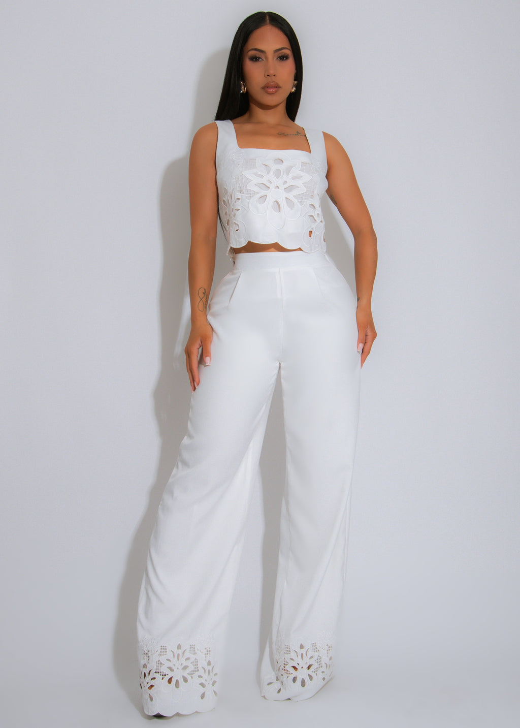 Core Competency Floral Pant Set White