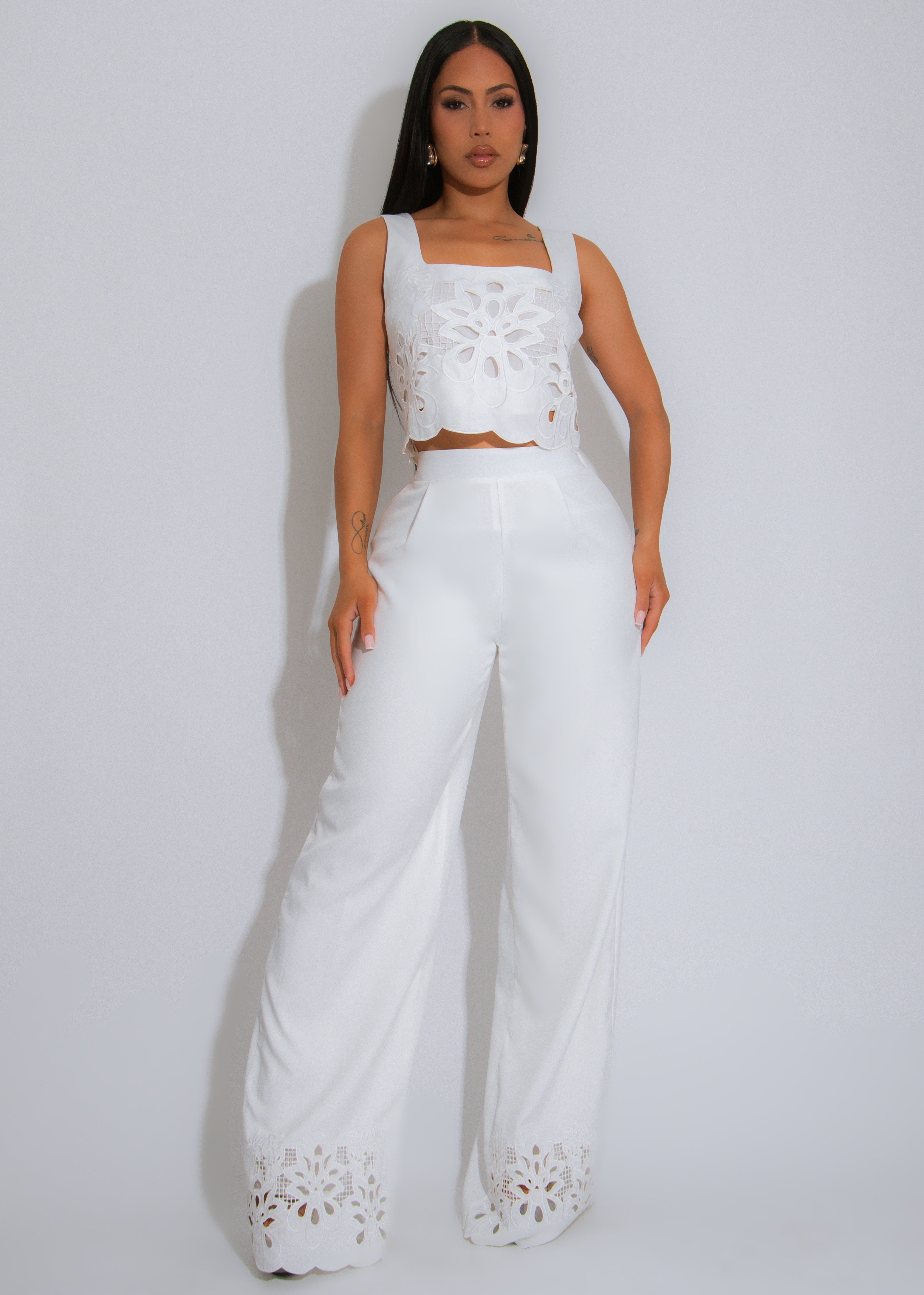 Core Competency Floral Pant Set White