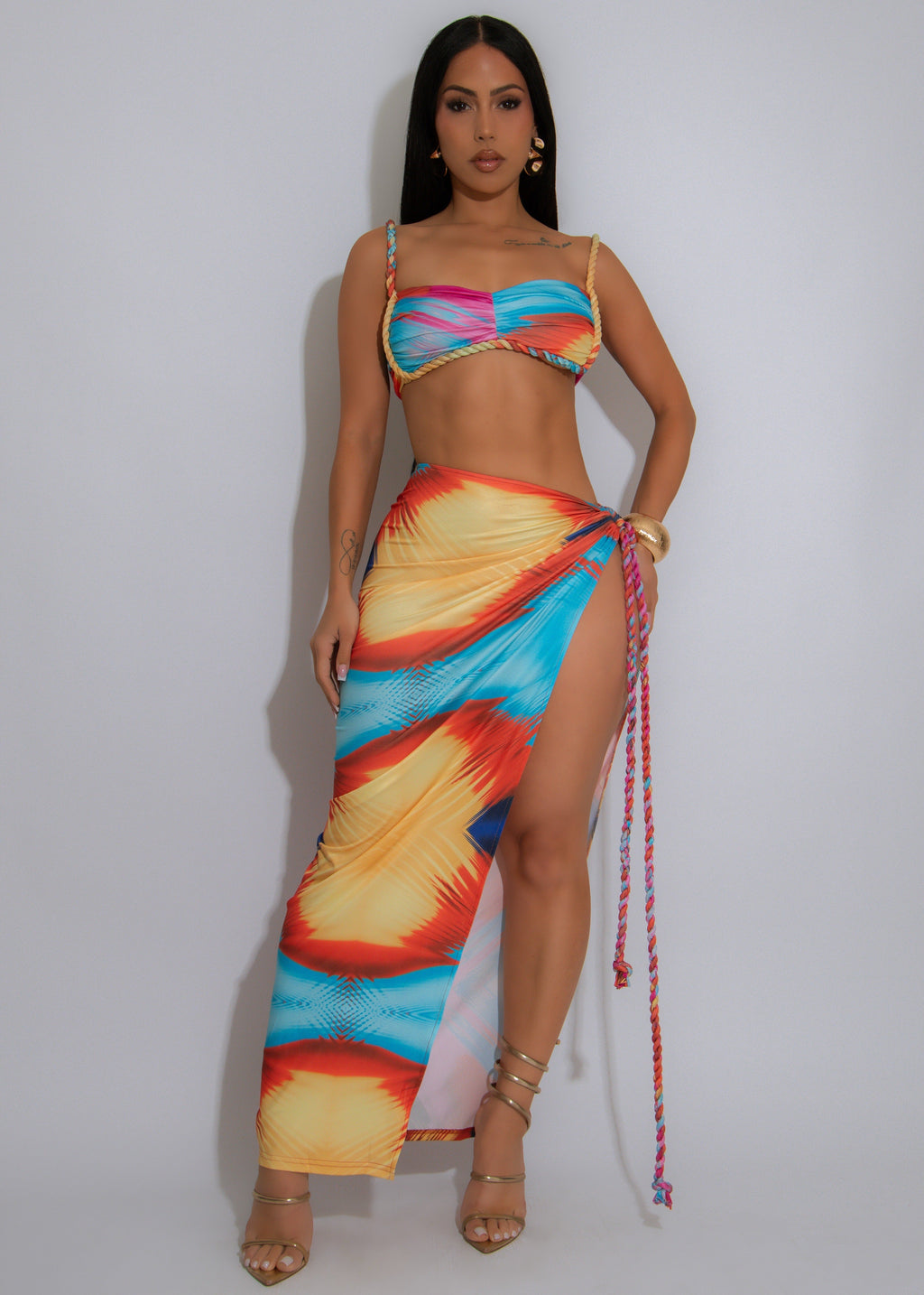 Electric Mirage Ruched Skirt Set Orange