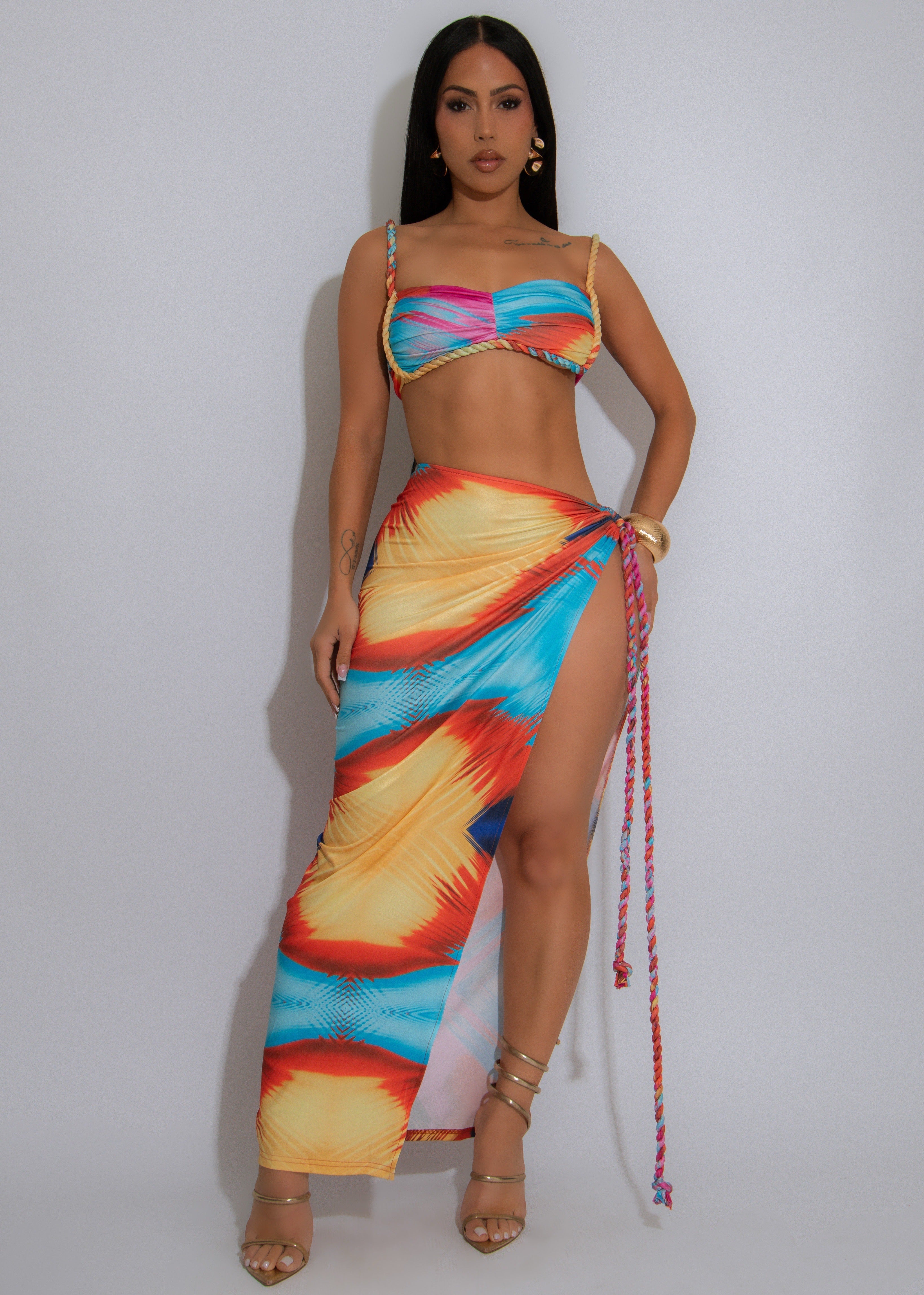 Electric Mirage Ruched Skirt Set Orange