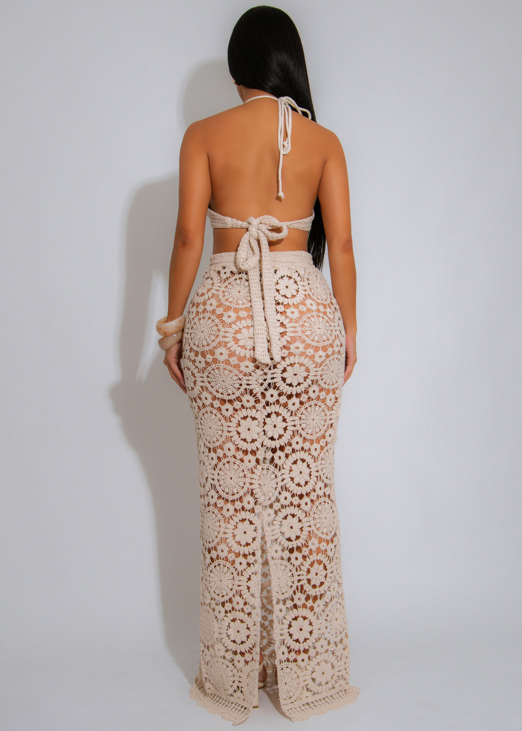 Solstice Petal Crochet Floral Skirt Set Nude