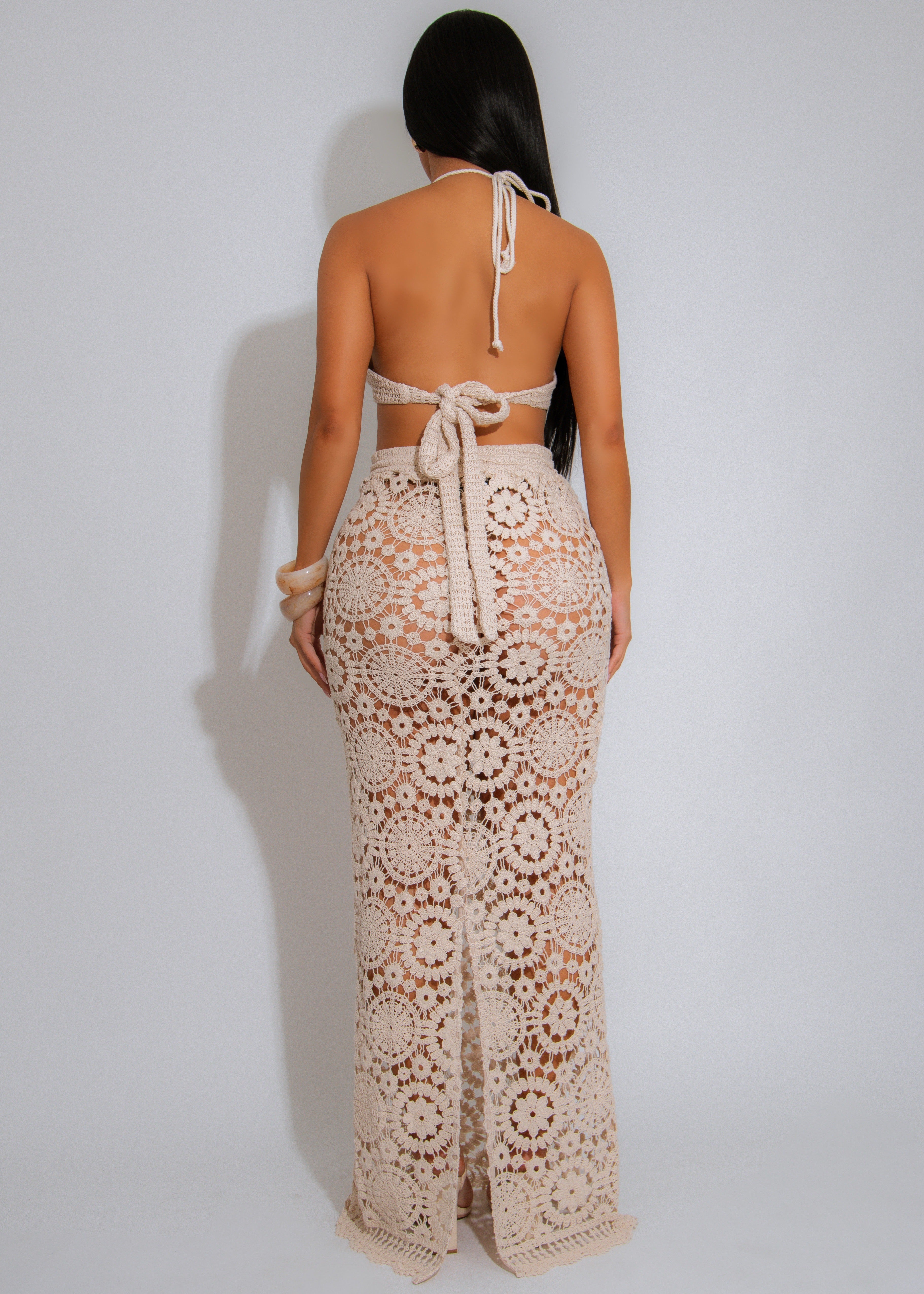 Solstice Petal Crochet Floral Skirt Set Nude