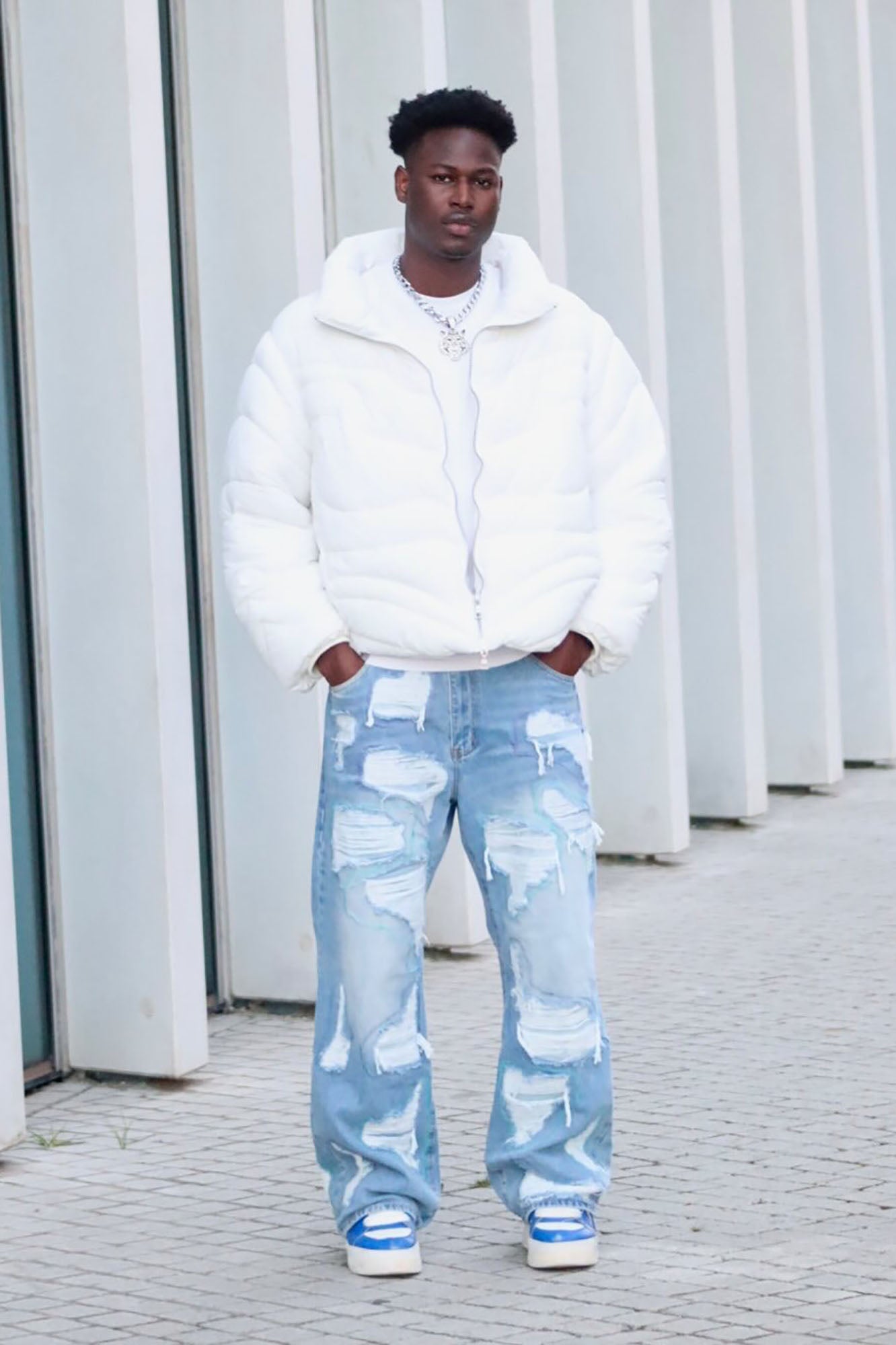 Worn All Over Distressed Baggy Jeans - Light Wash