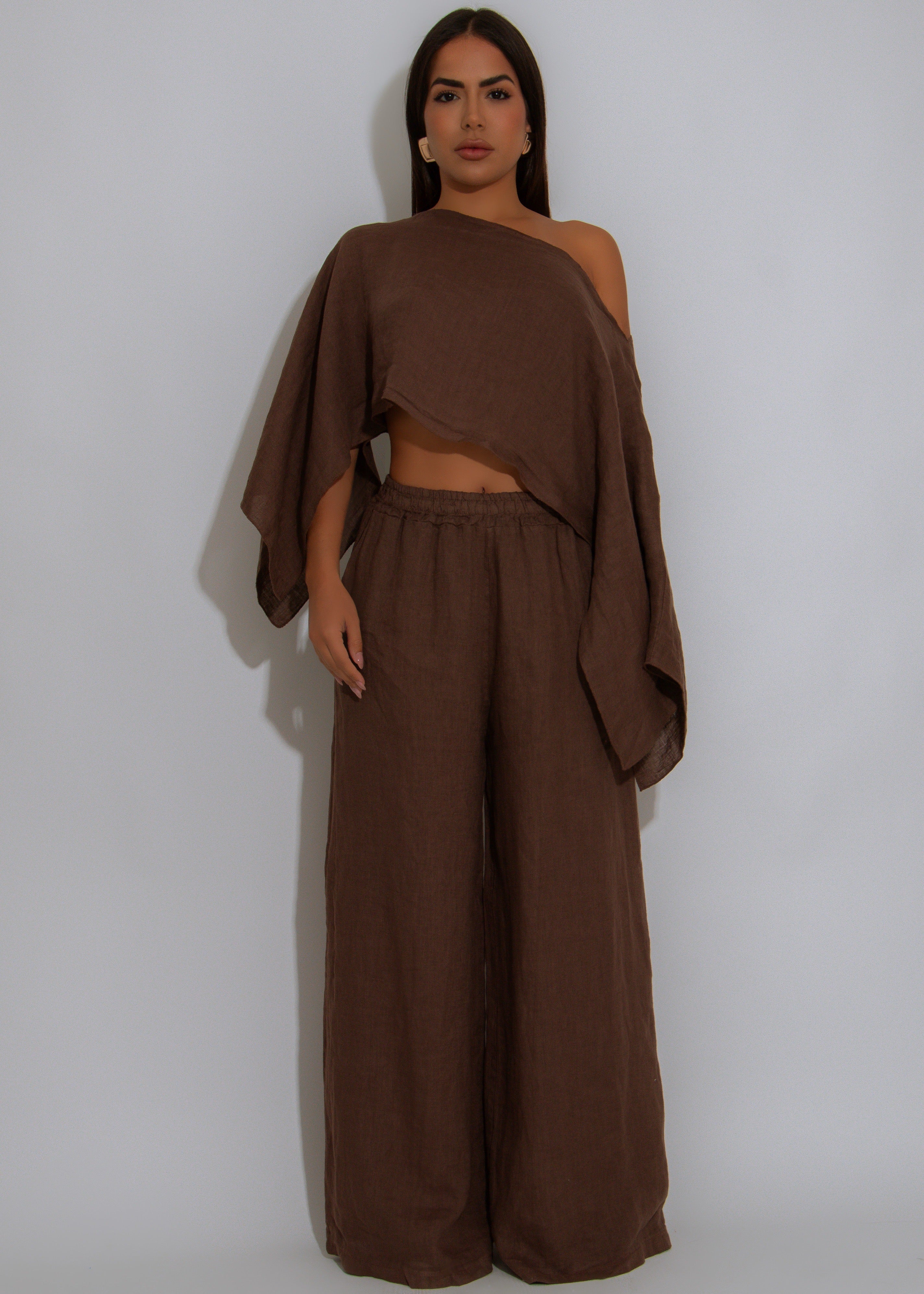 Bare Breeze Linen Pant Set Brown