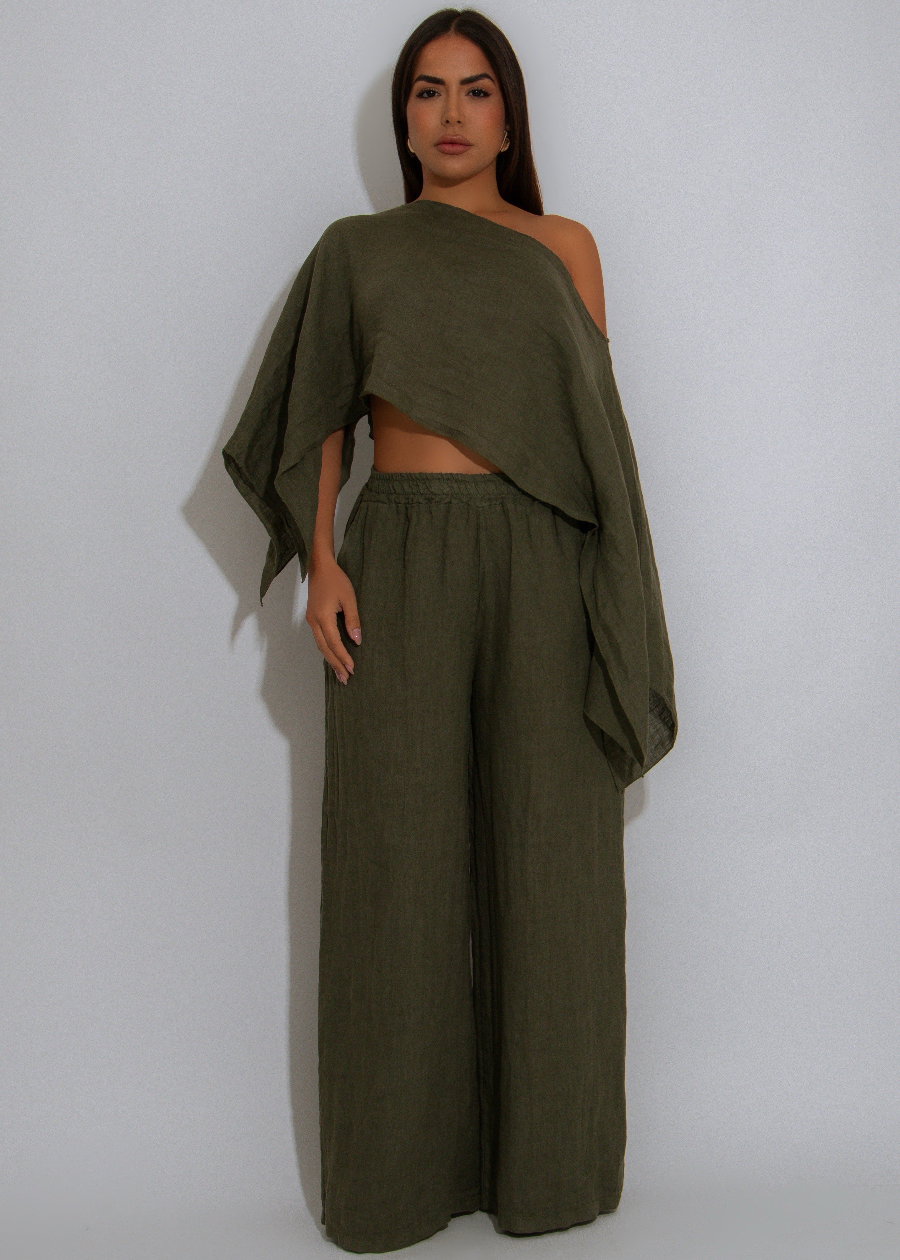Bare Breeze Linen Pant Set Green
