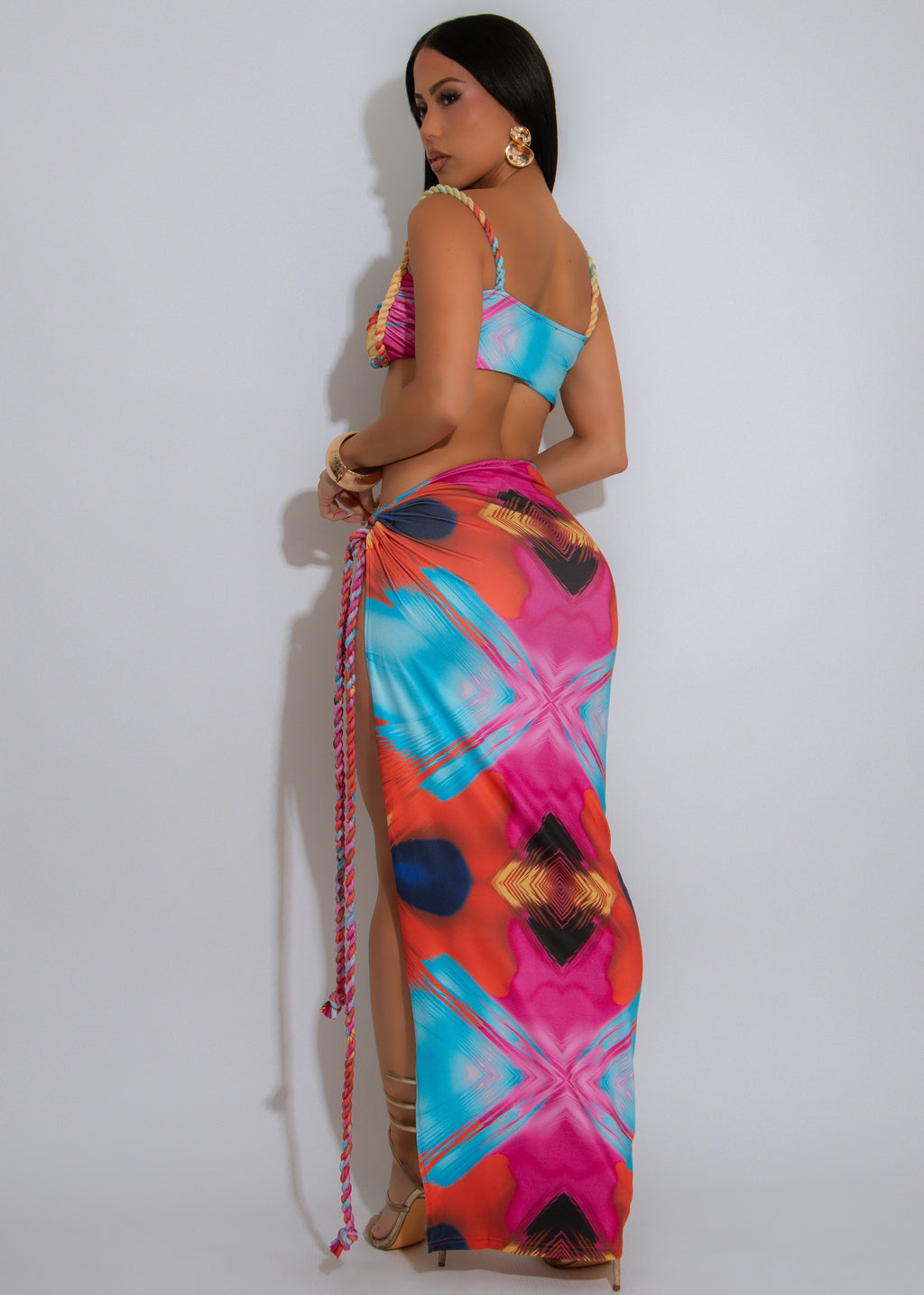 Electric Mirage Ruched Skirt Set Orange