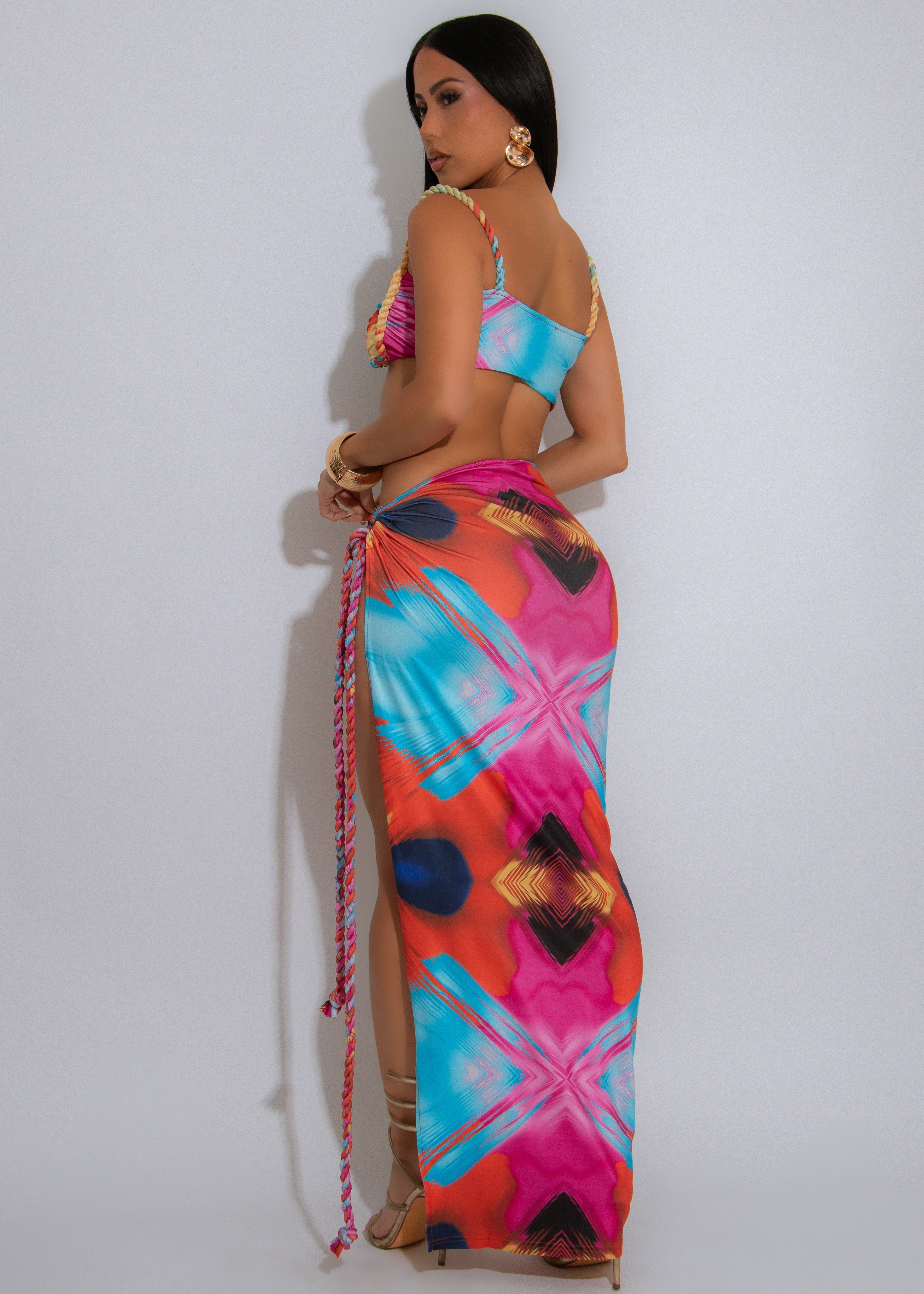 Electric Mirage Ruched Skirt Set Orange