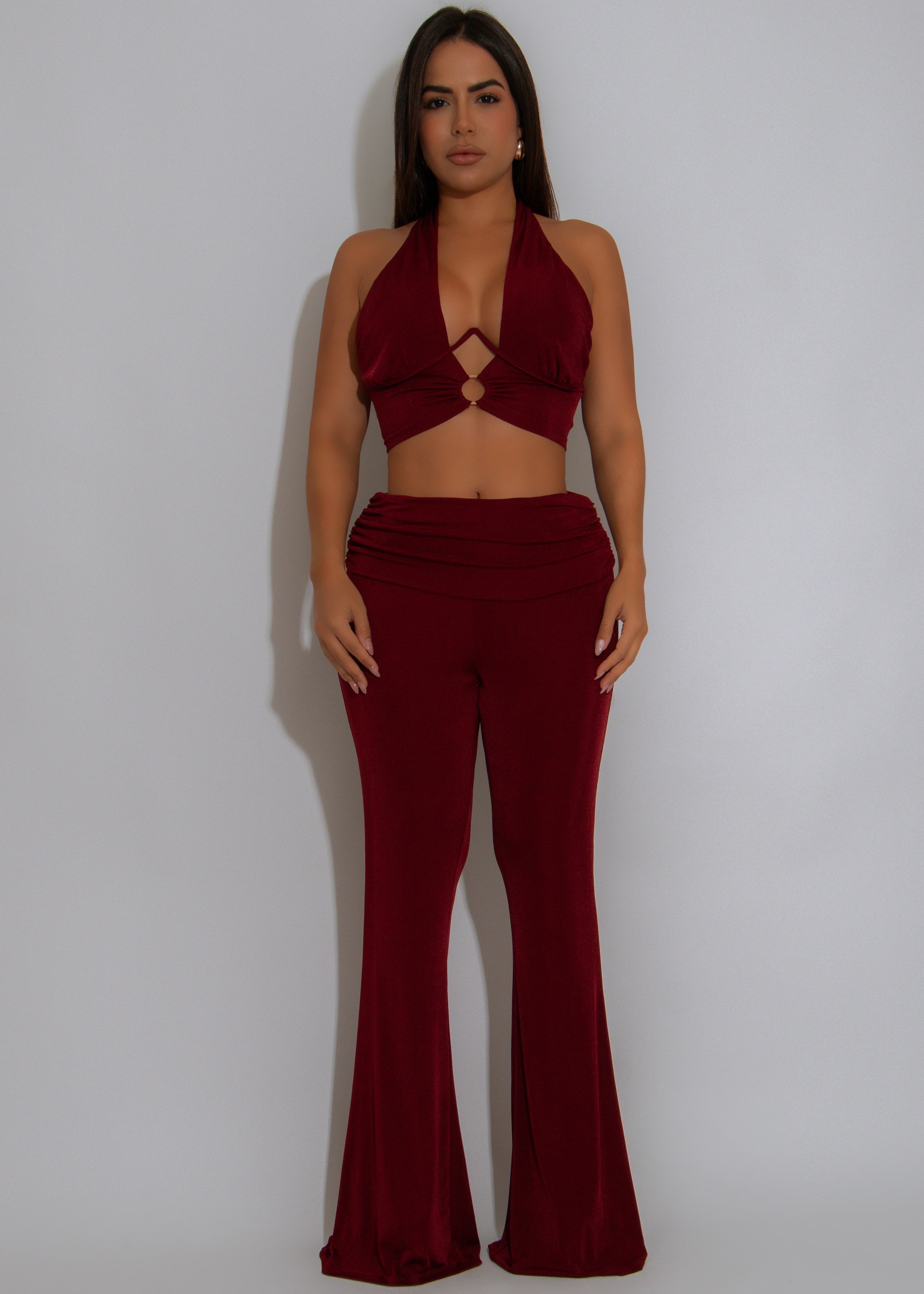 Crush Hour Ruched Pant Set Red