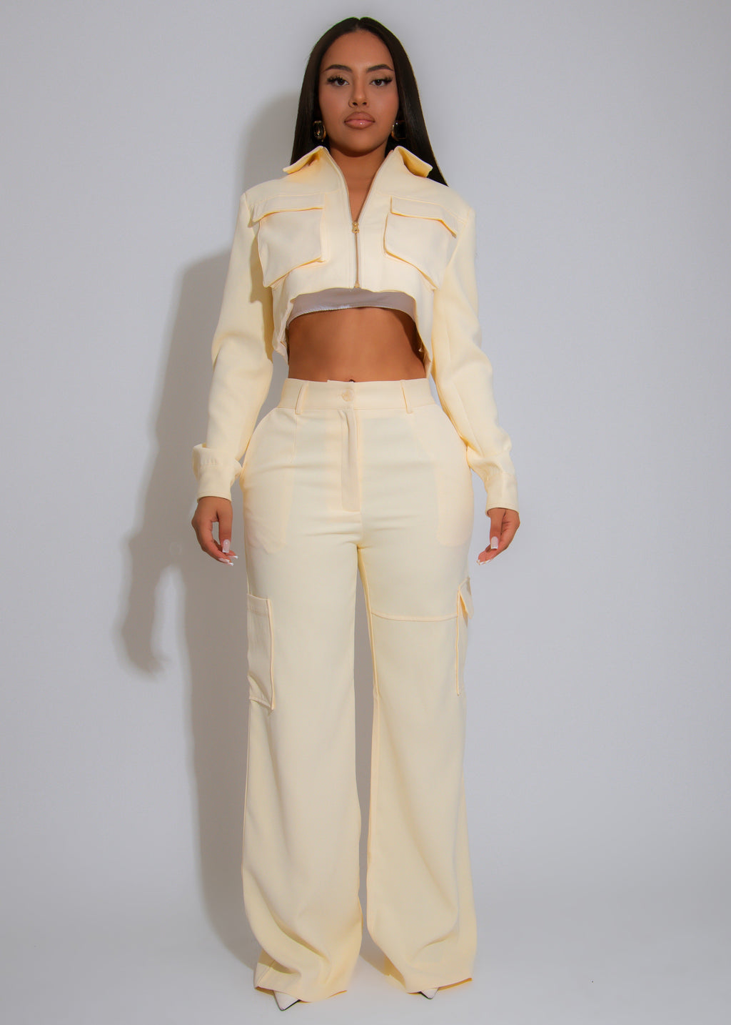 Luxe Utility Cargo Pant Set Yellow
