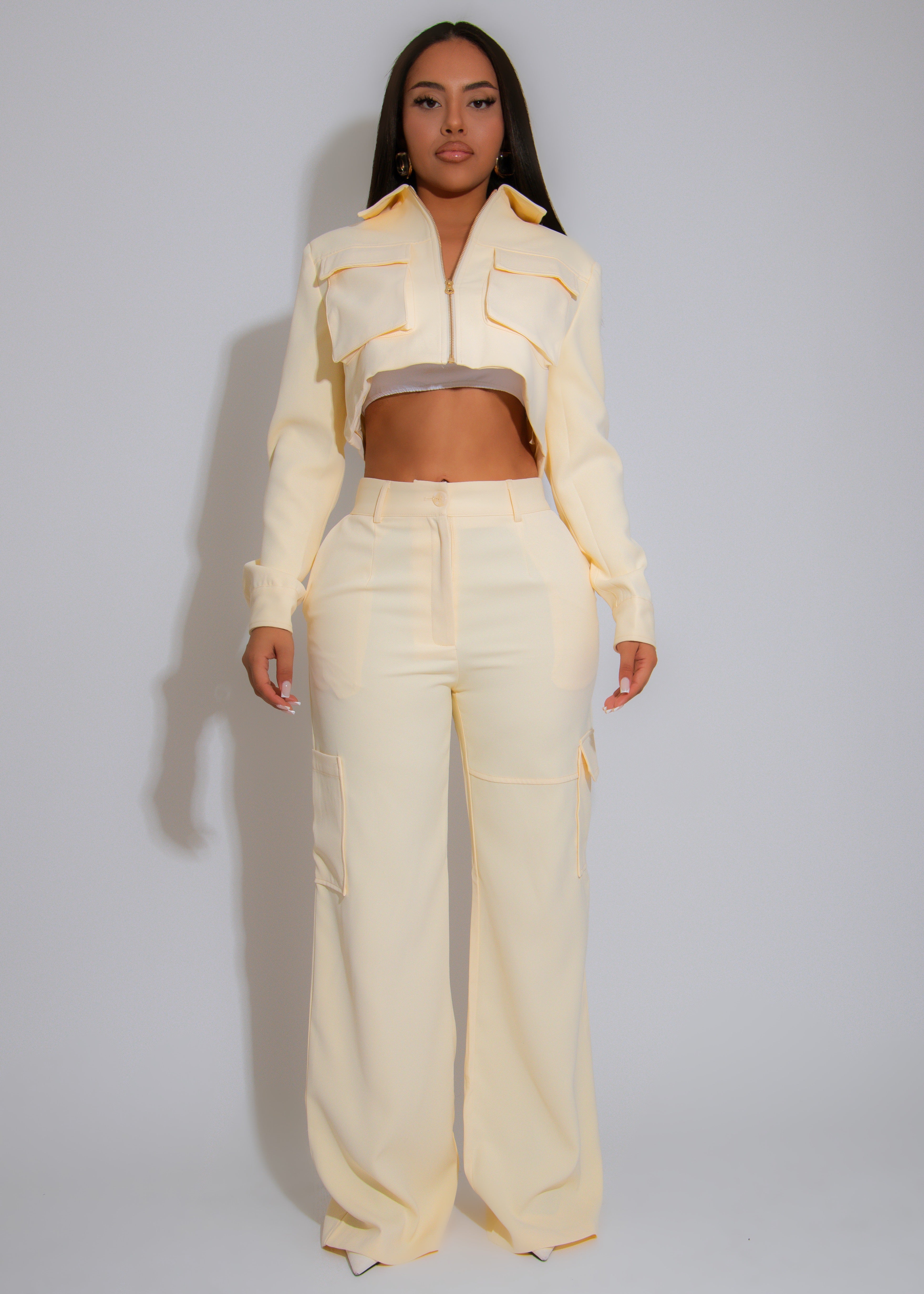 Luxe Utility Cargo Pant Set Yellow