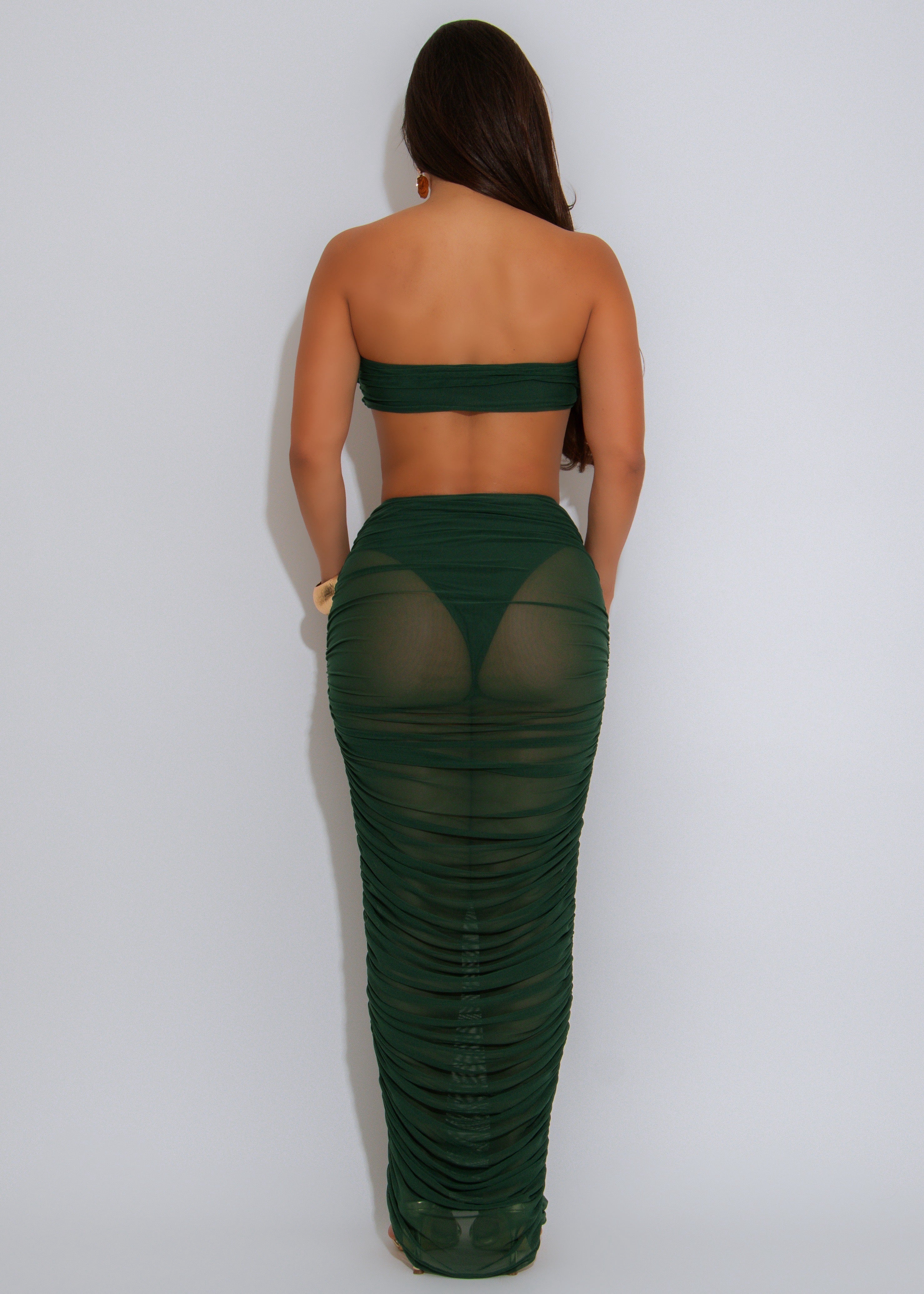 Siren Wave Mesh Ruched Skirt Set Green
