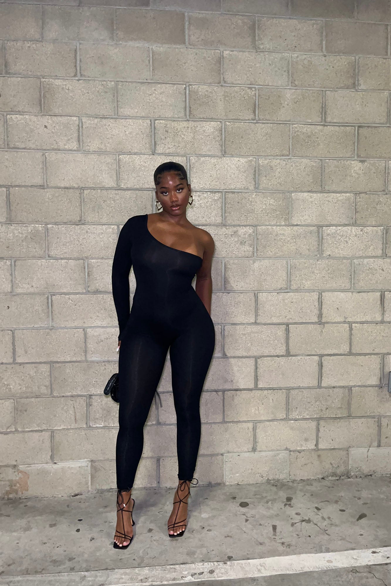 Nova Season Long Sleeve One Shoulder Jumpsuit - Black