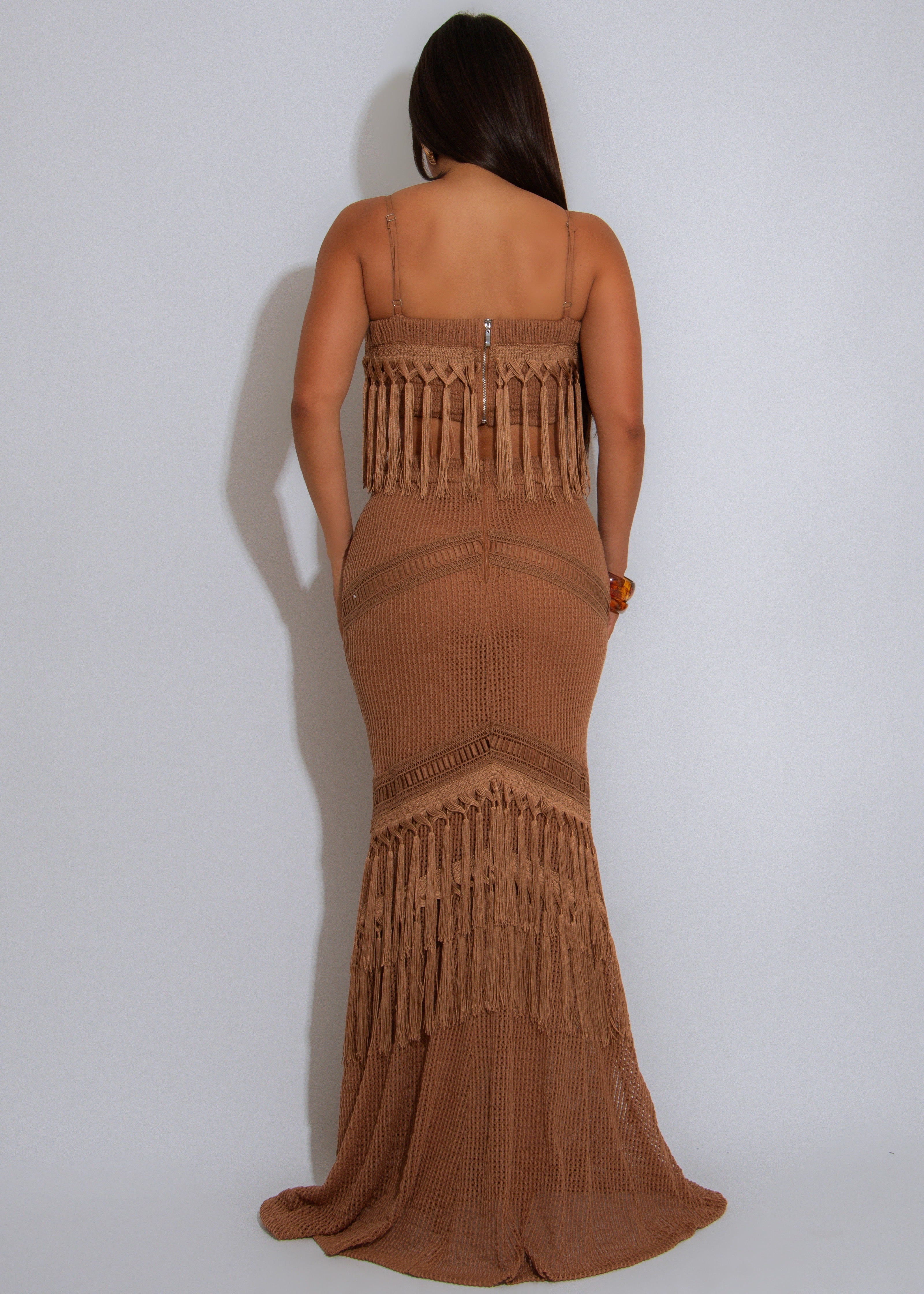 Sahara Threads Crochet Skirt Set Brown