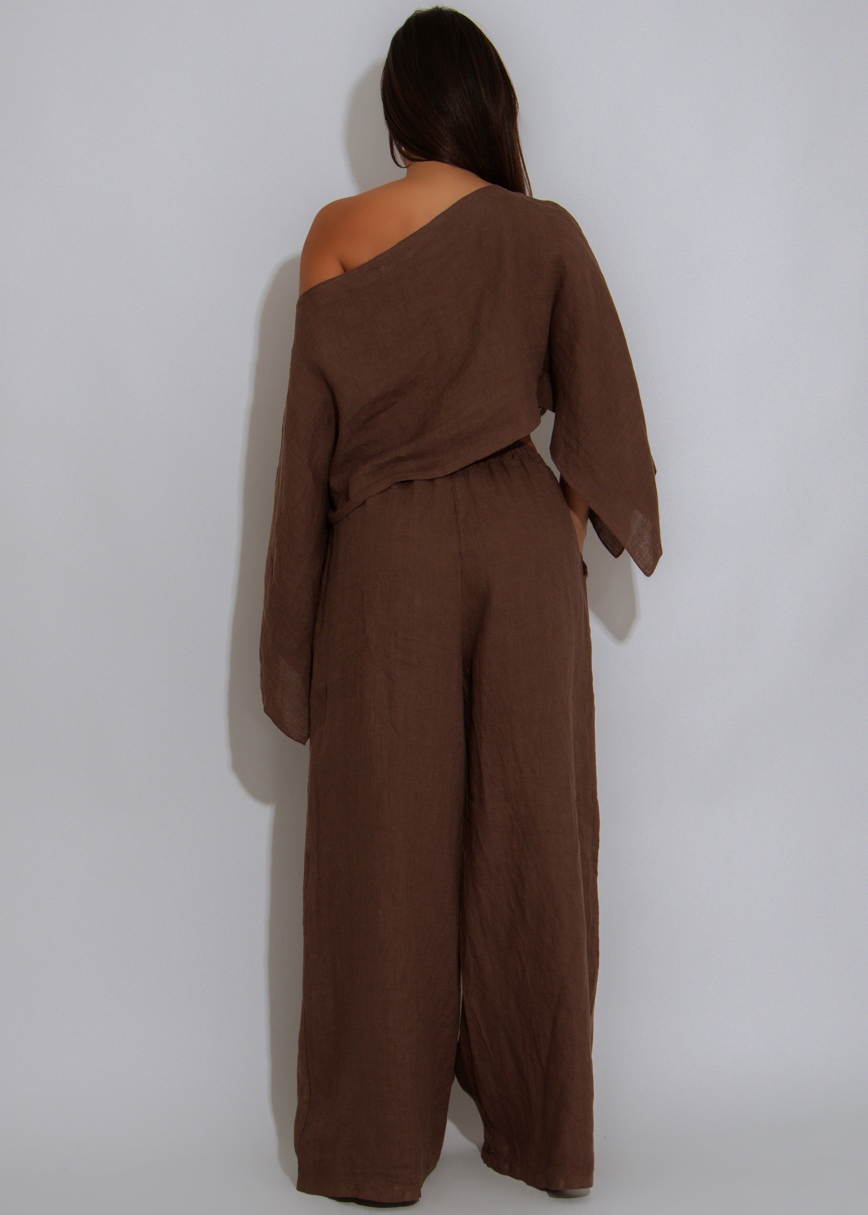 Bare Breeze Linen Pant Set Brown