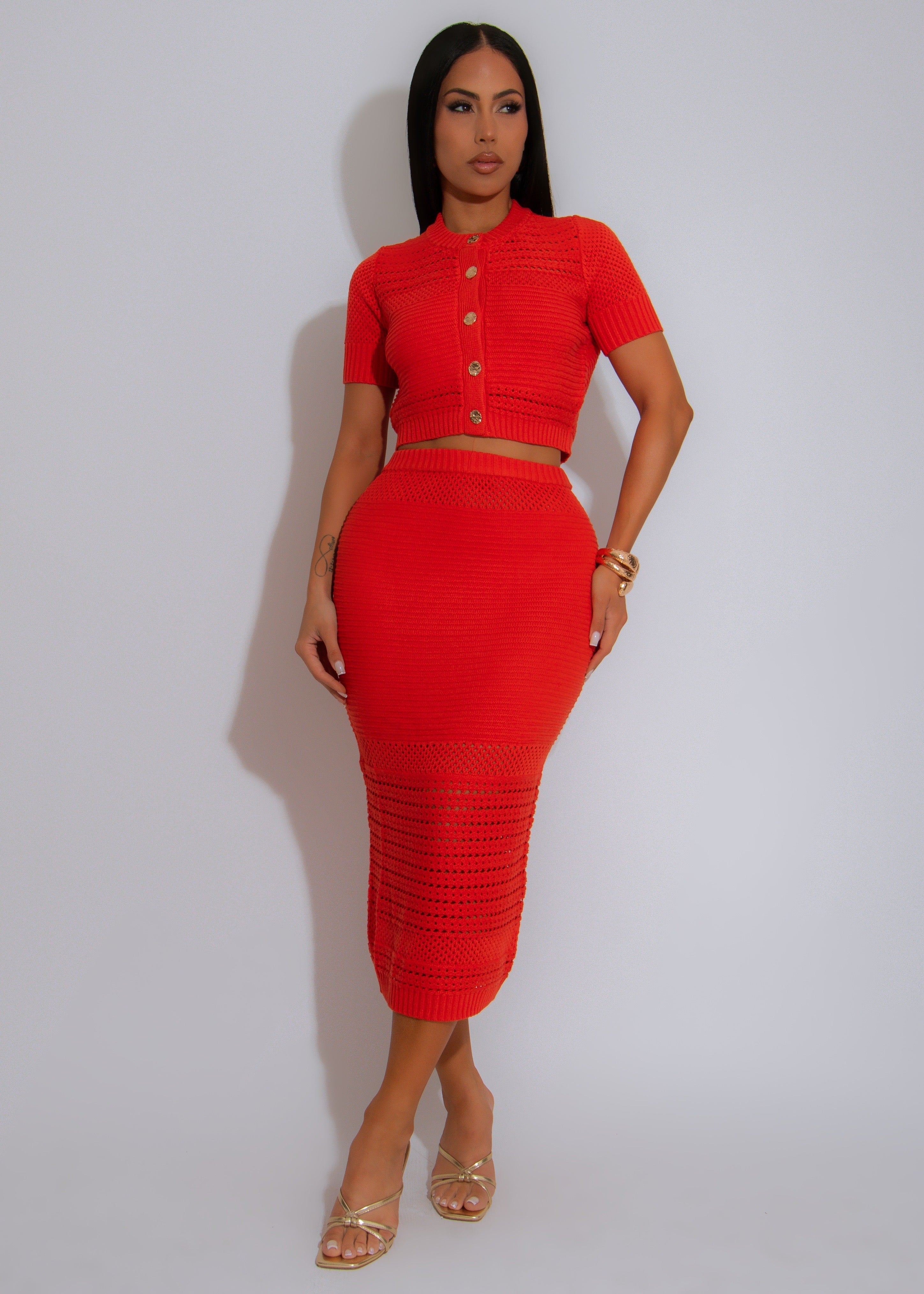 Feelings Growing Stronger Knit Skirt Set Orange