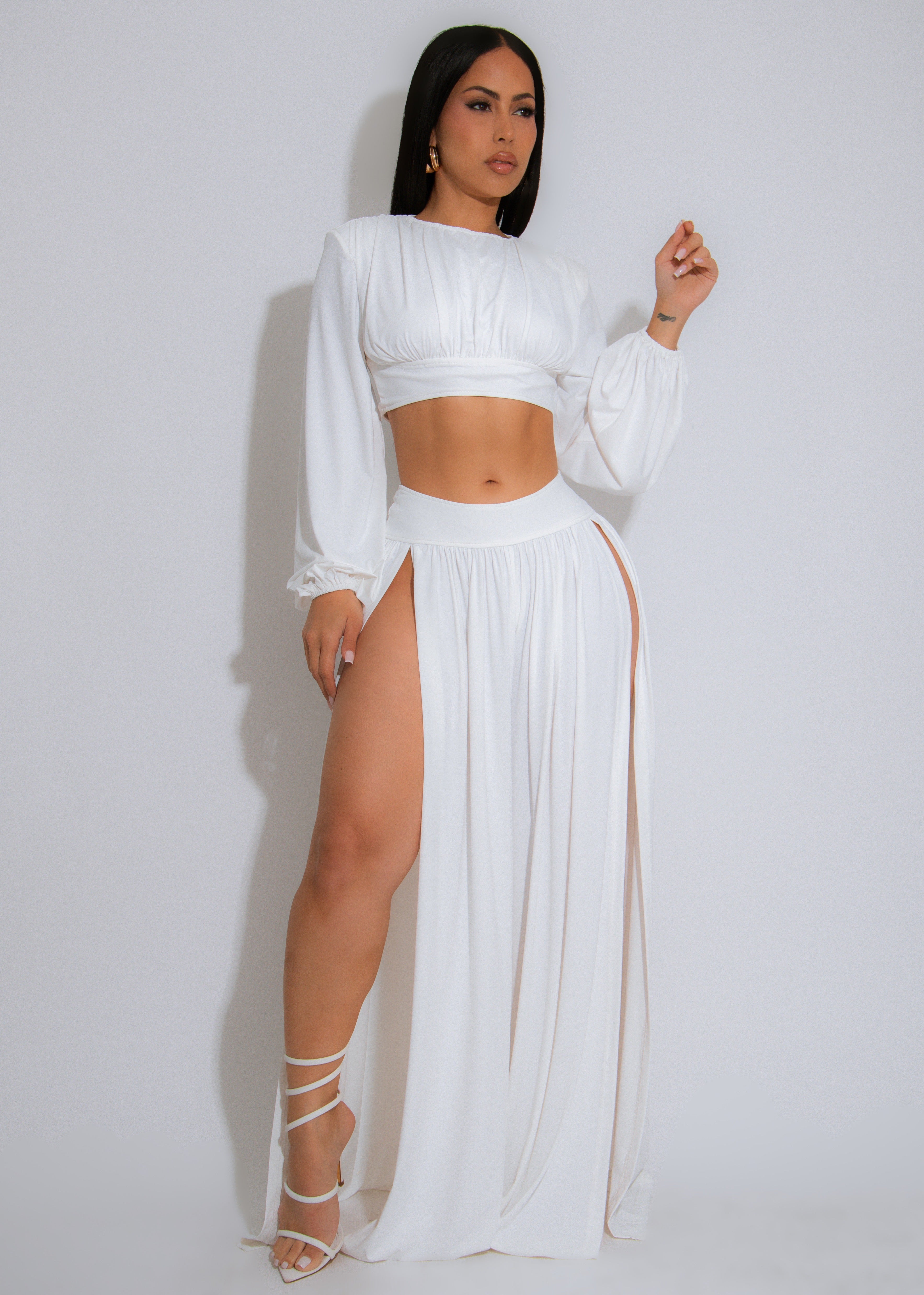 Celeste Calm Ruched Pant Set White