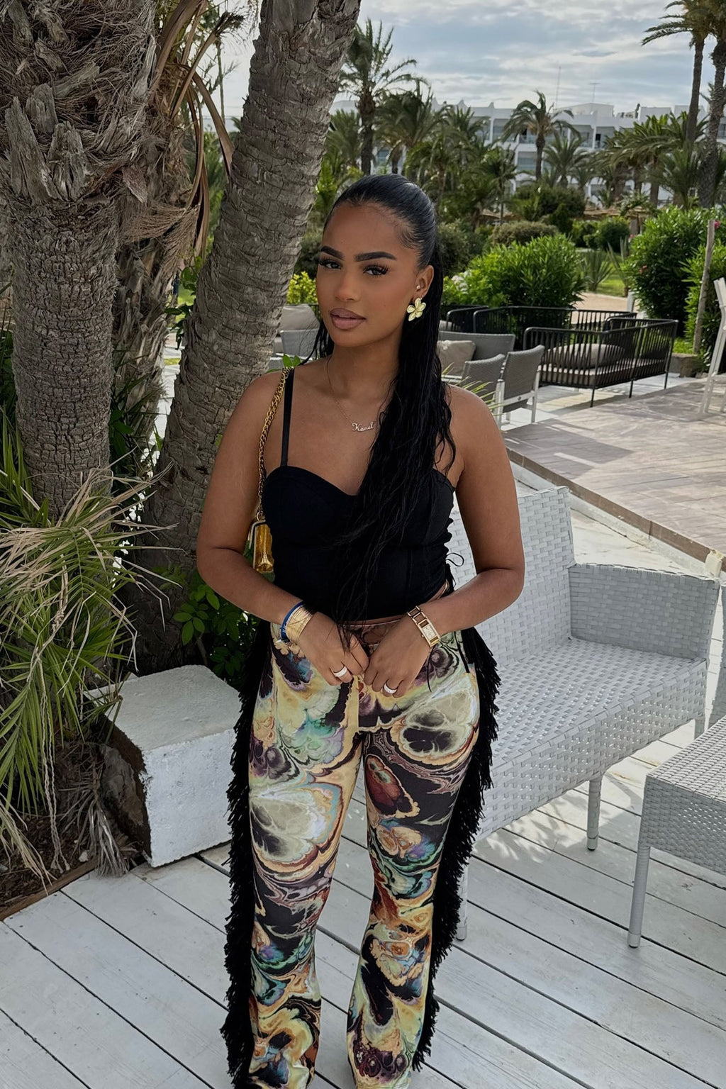 All At Once Fringe Flare Pant - Yellow/combo