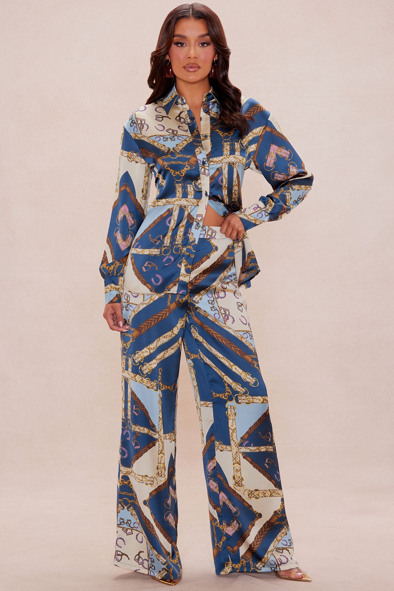 Paula Satin Shirt - Blue/combo