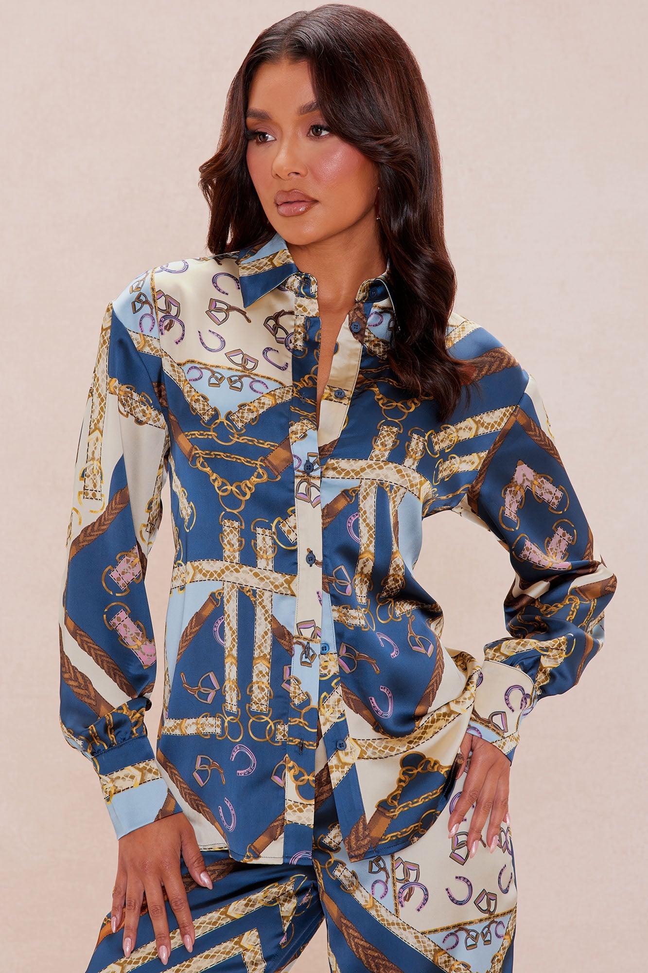 Paula Satin Shirt - Blue/combo