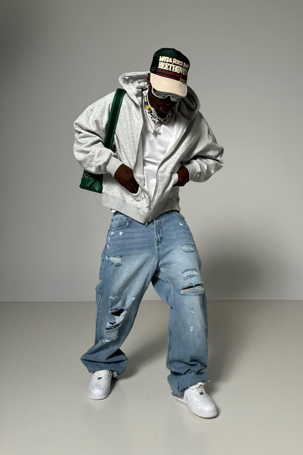 Tyson Oversized Heavyweight Zip Up - Heather Grey