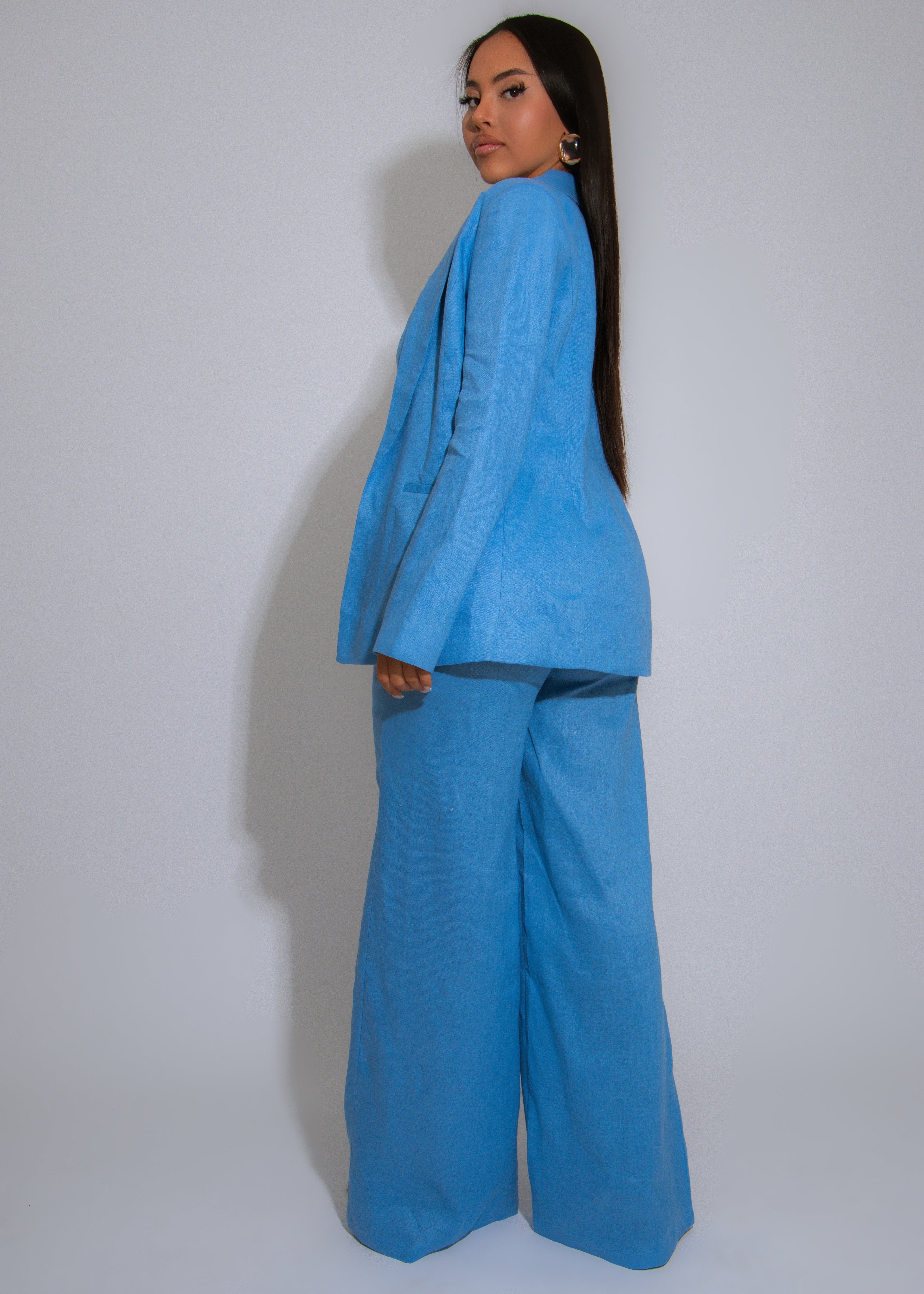 Timeless Linen Power Pant Set Blue