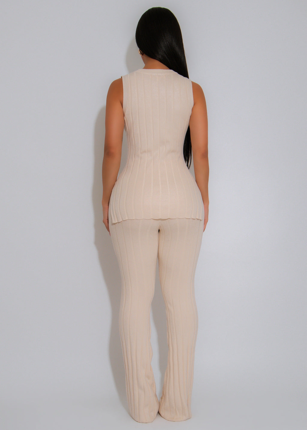 Sculpted Lines Ribbed Pant Set Nude