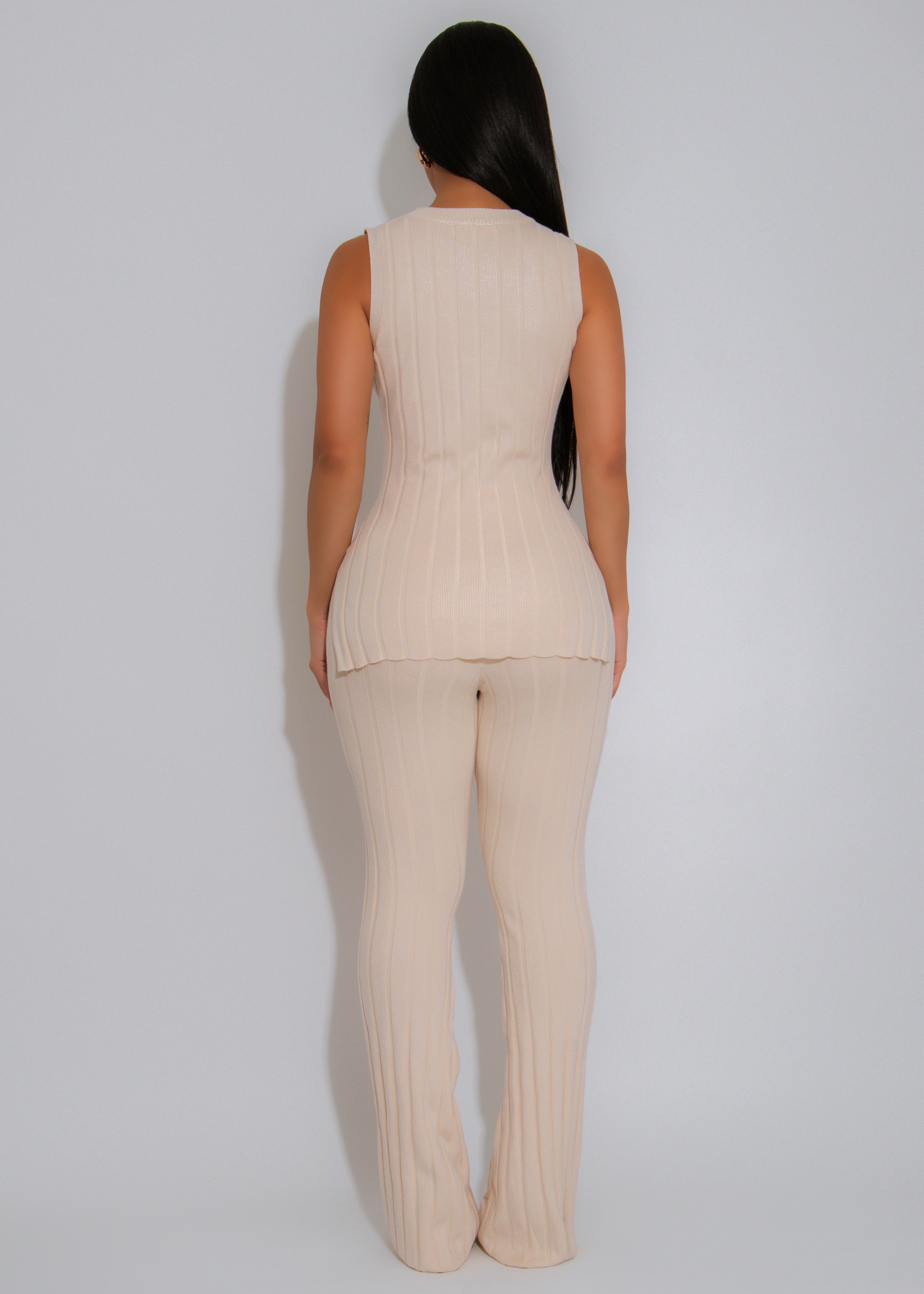 Sculpted Lines Ribbed Pant Set Nude