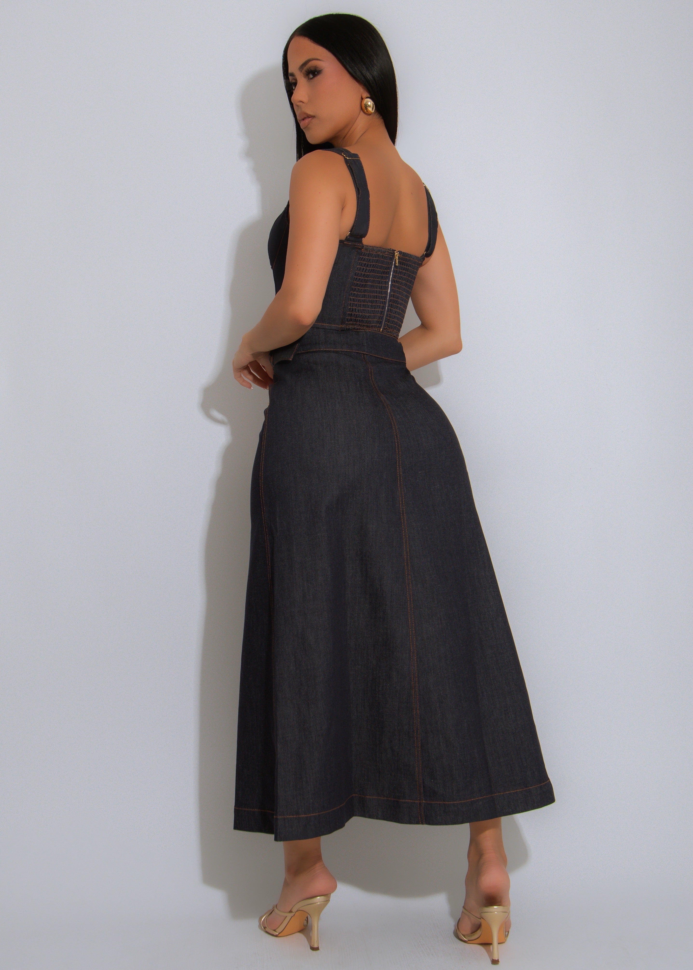 Bustier Stitch Skirt Set Dark Denim