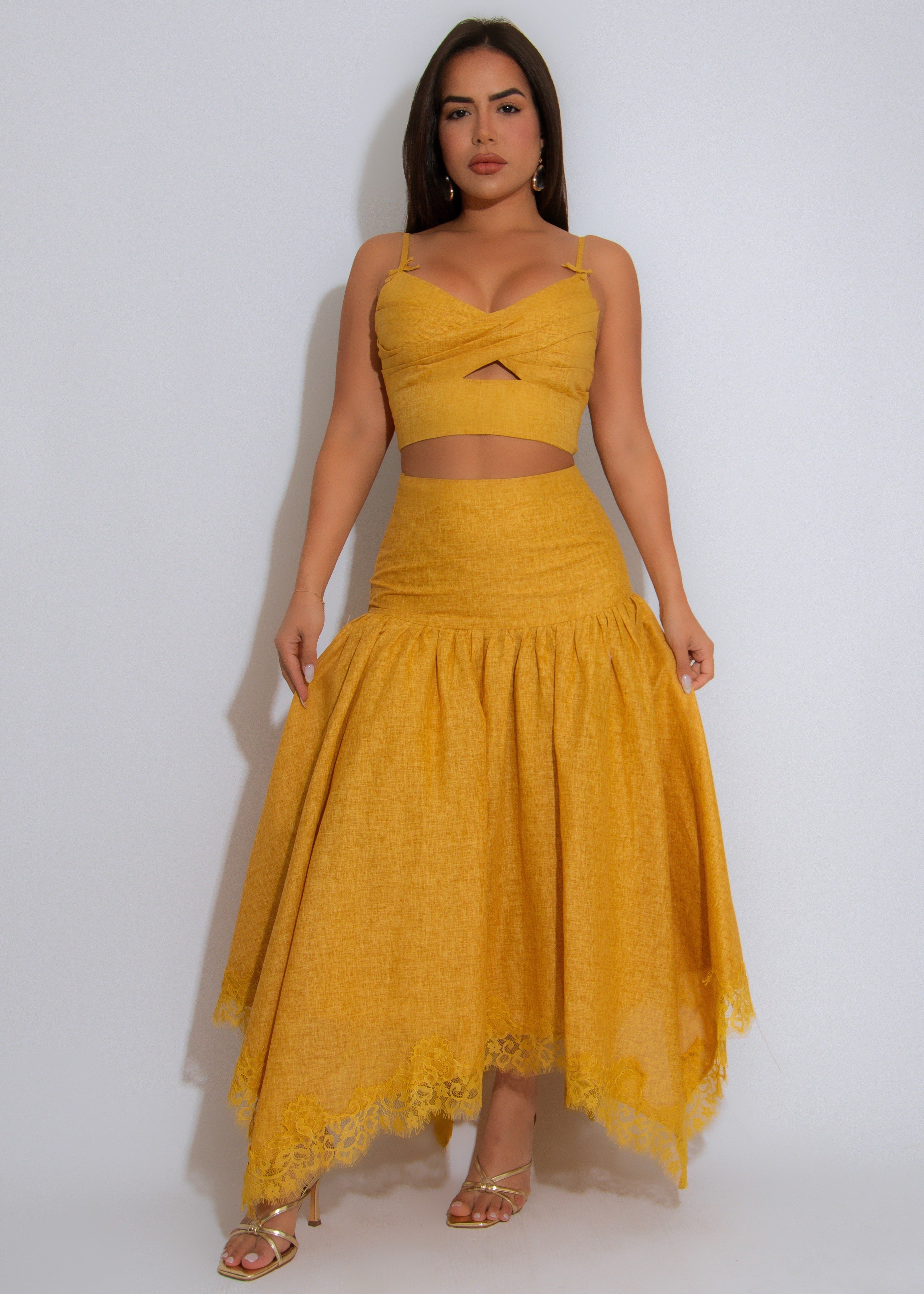 Sunset Sway Lace Skirt Set Yellow