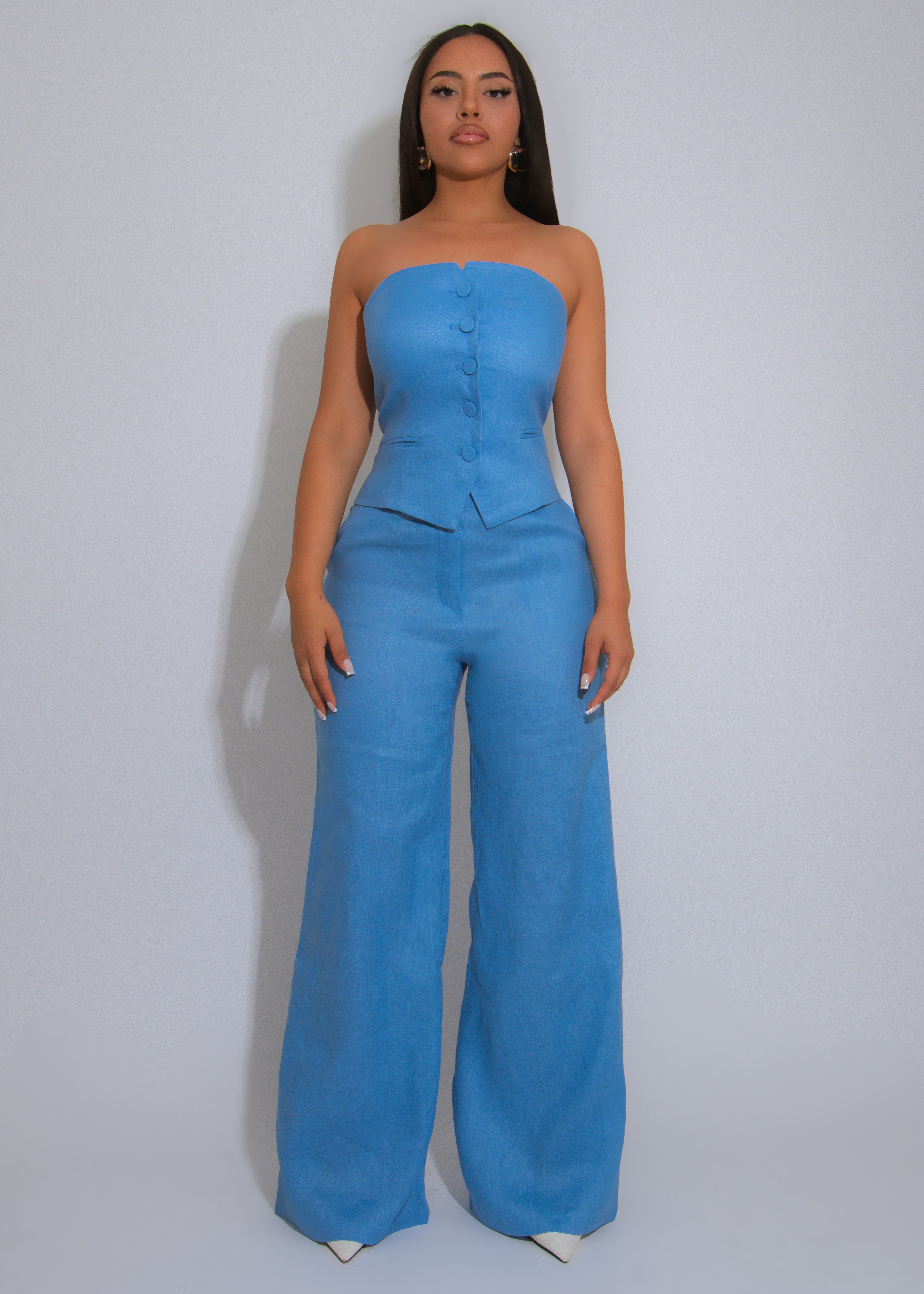 Timeless Linen Power Pant Set Blue