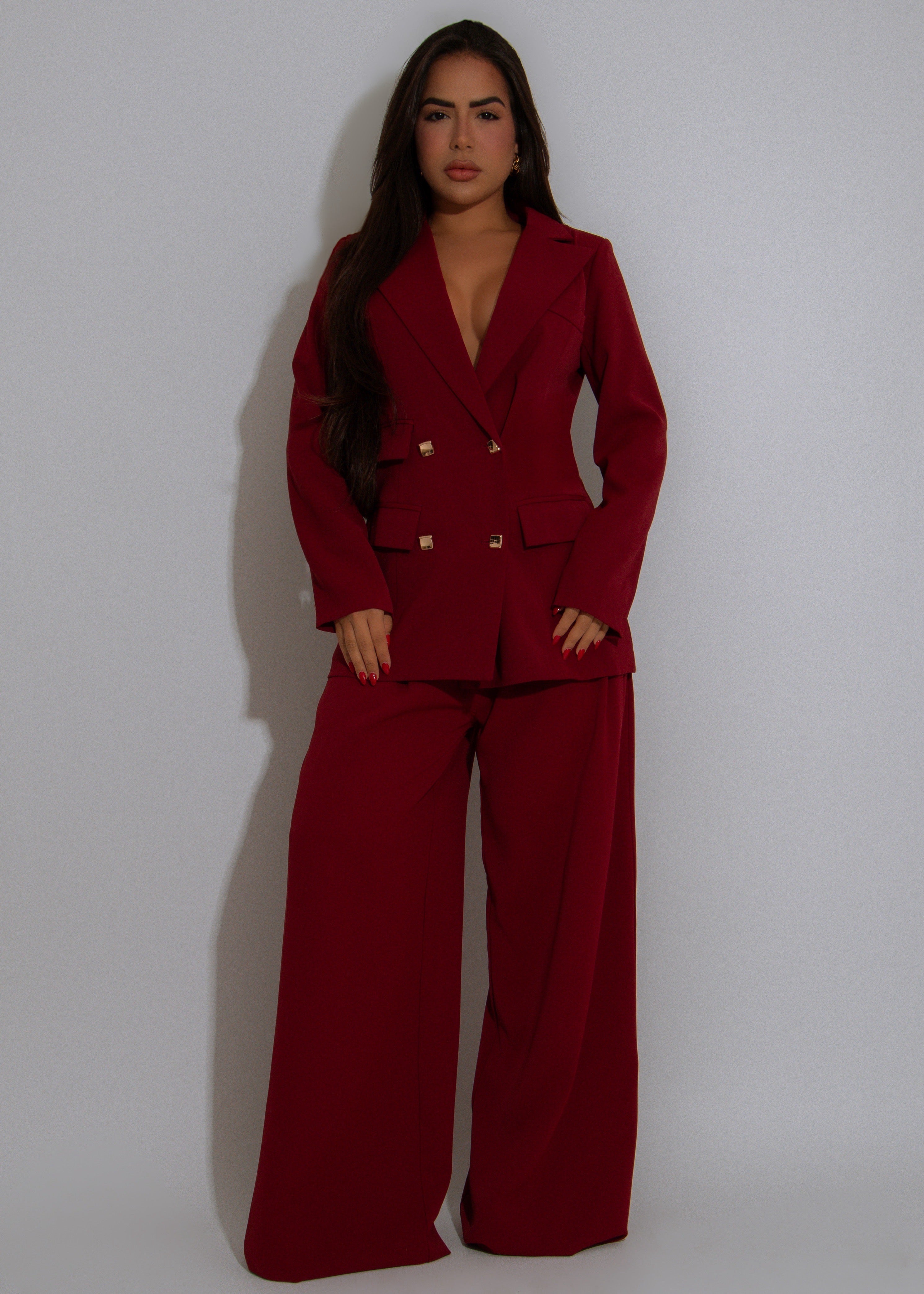 Executive Drama Pant Set Red
