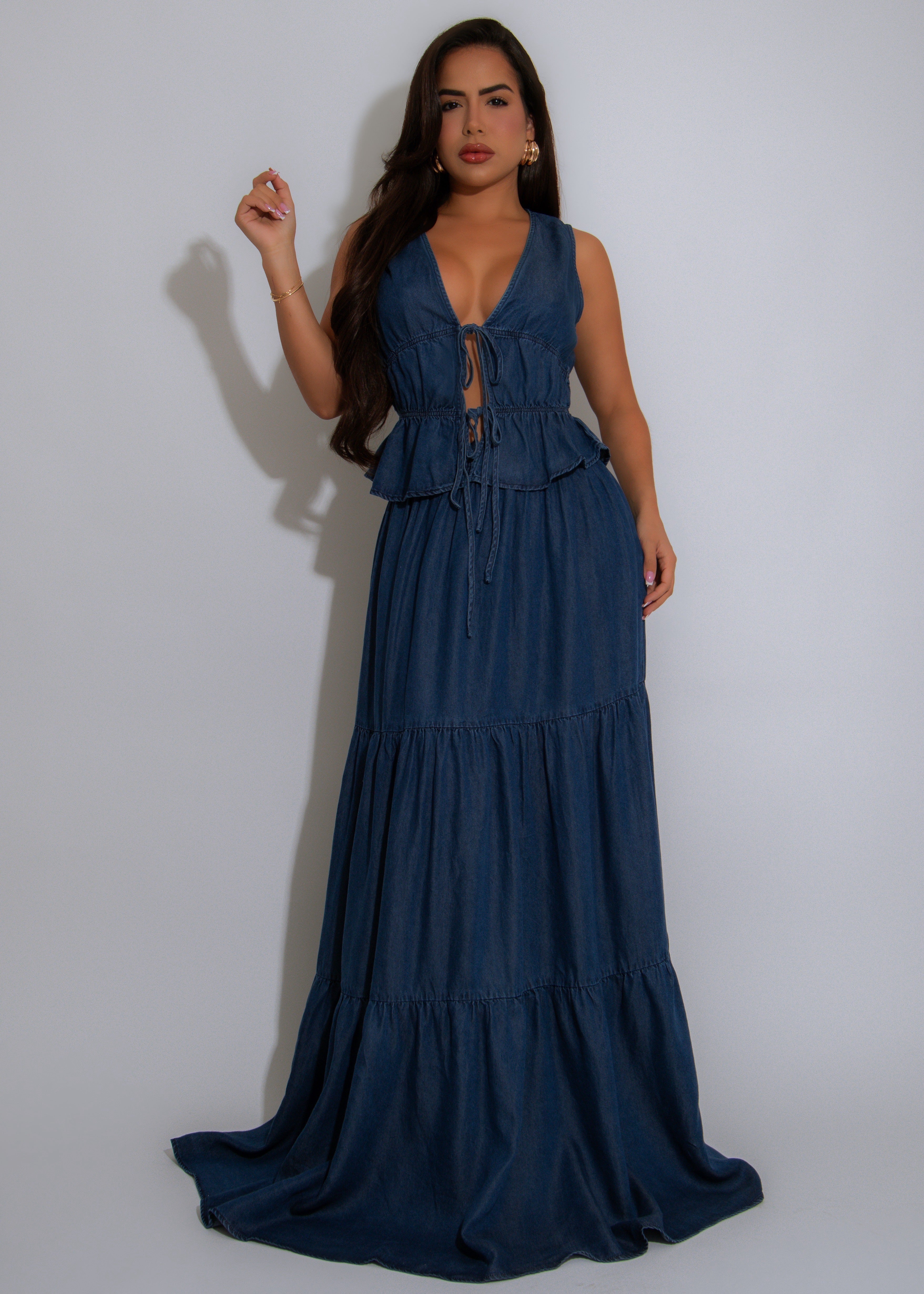 Wanderlight Ruched Skirt Set Dark Denim