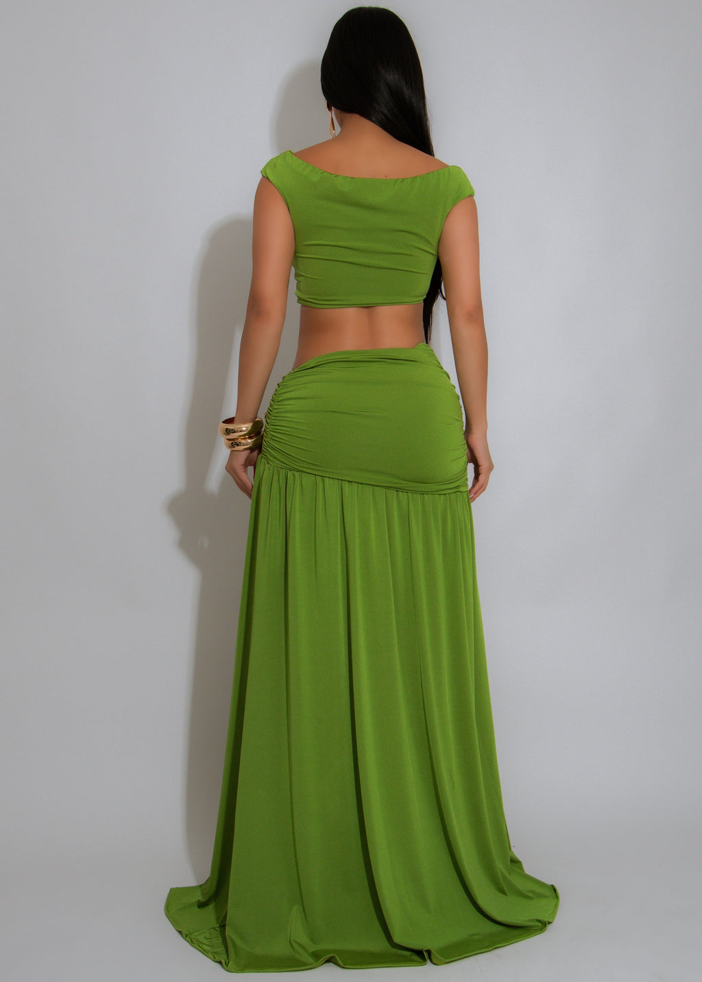 Opulence Bloom Ruched Skirt Set Green