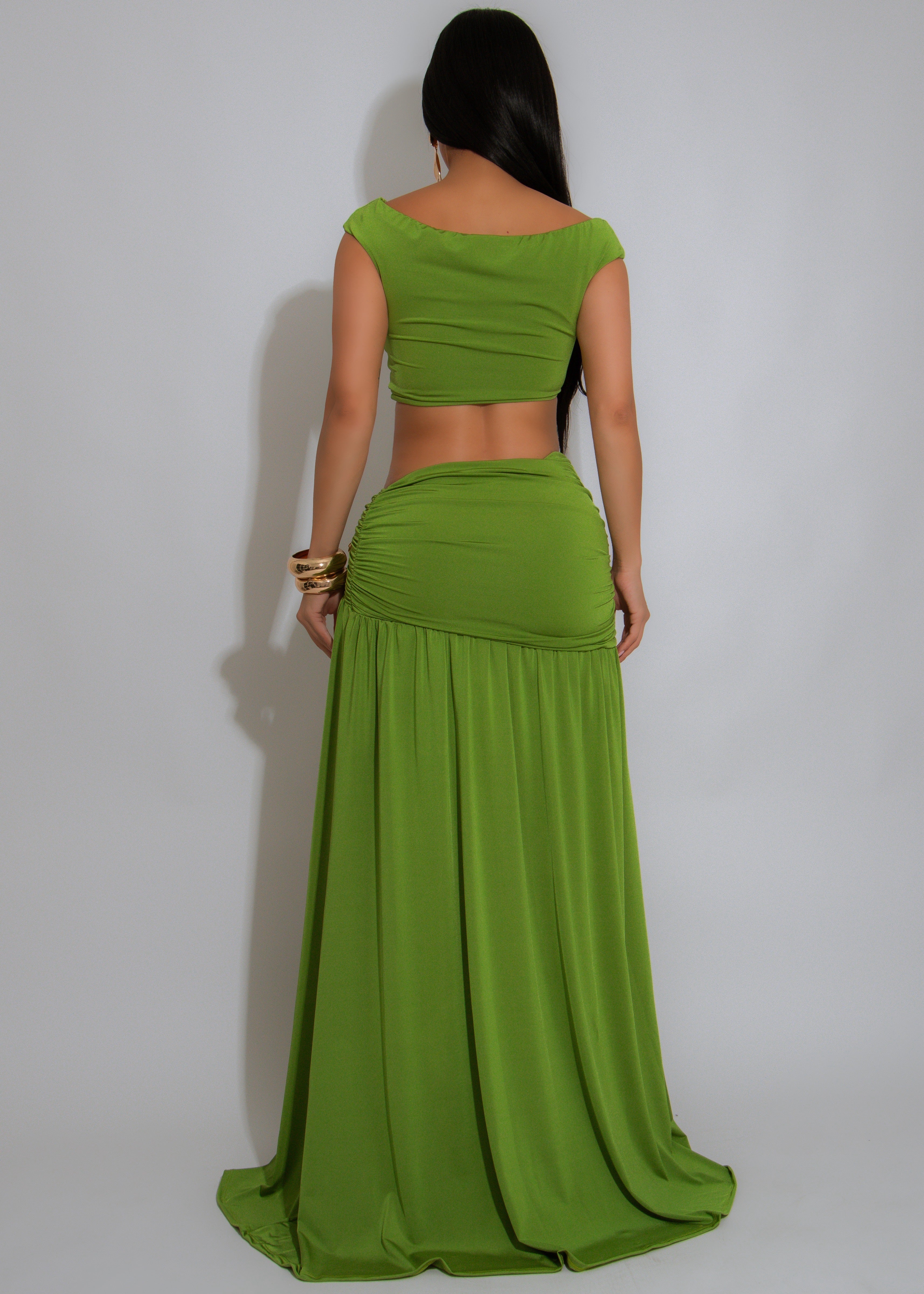 Opulence Bloom Ruched Skirt Set Green