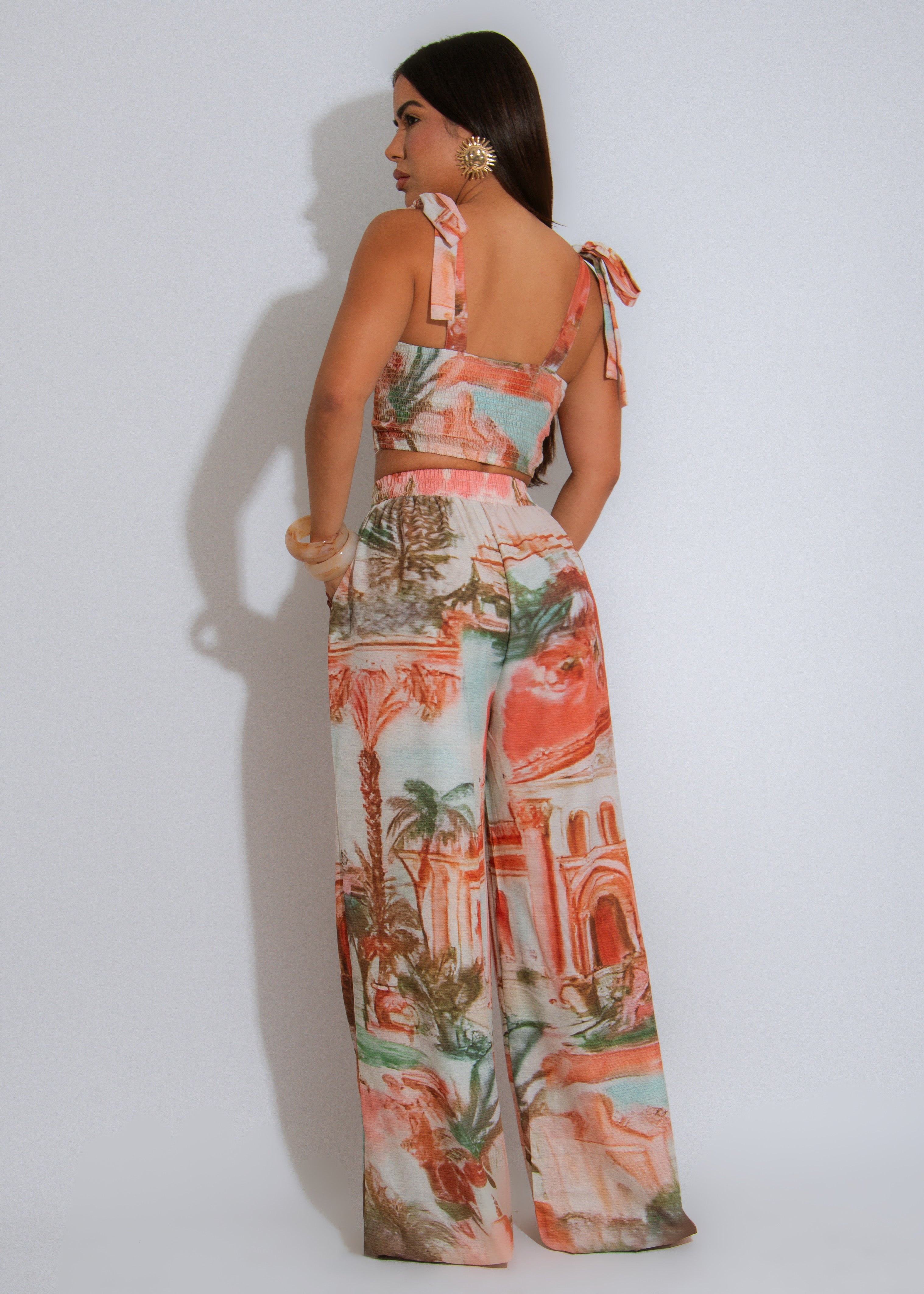 Villa Escape Ruched Pant Set Orange