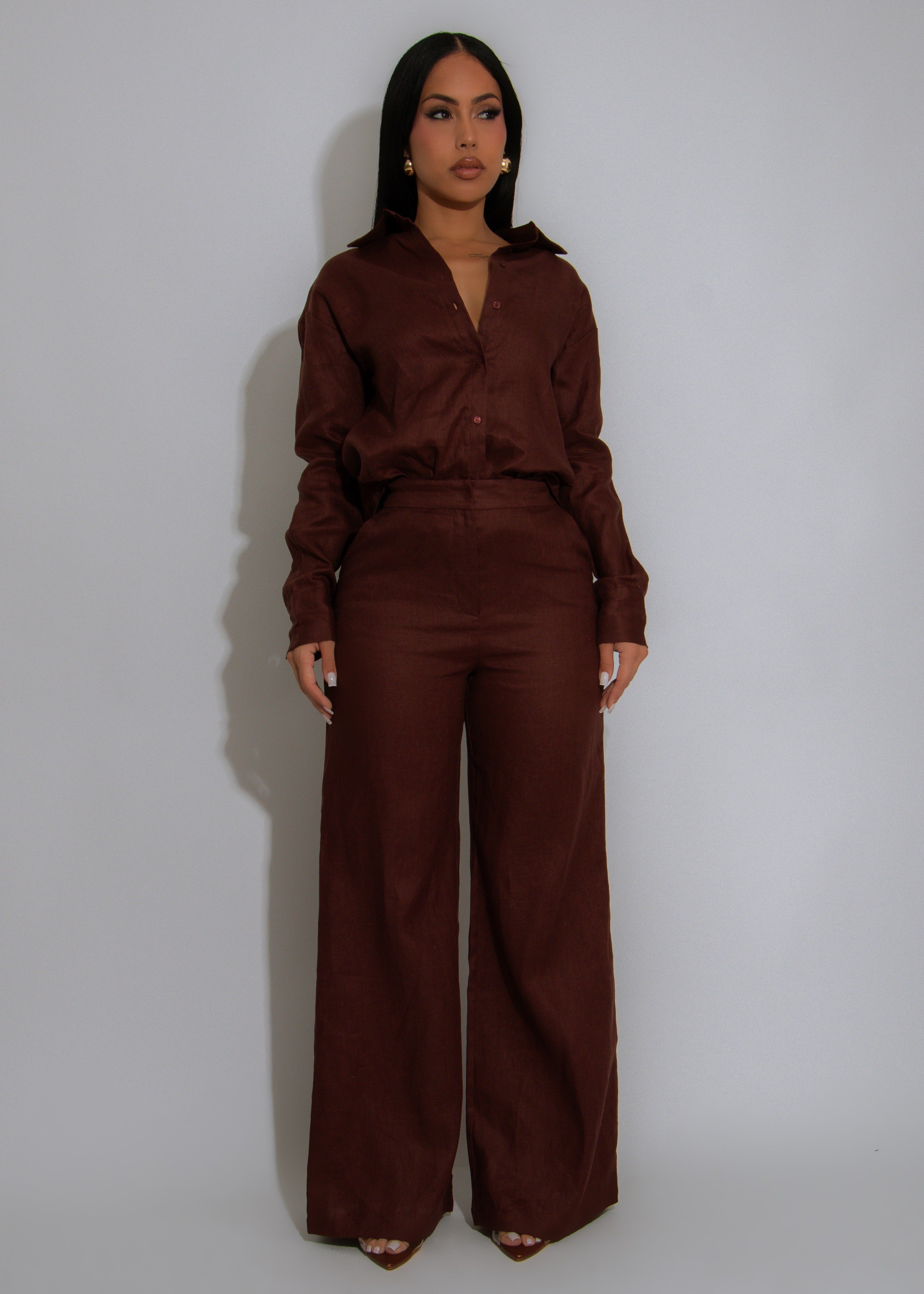 Sol Vista Linen Pant Set Brown