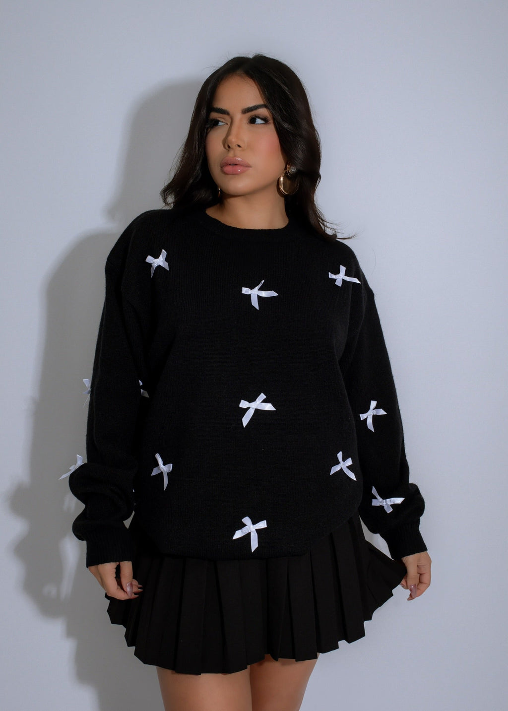 Ribbon Charm Knit Sweater Black